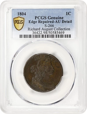 image for: 1804 Draped Bust Cent. S-266, B-1. Rarity-2. AU Details--Edge Repaired (PCGS).