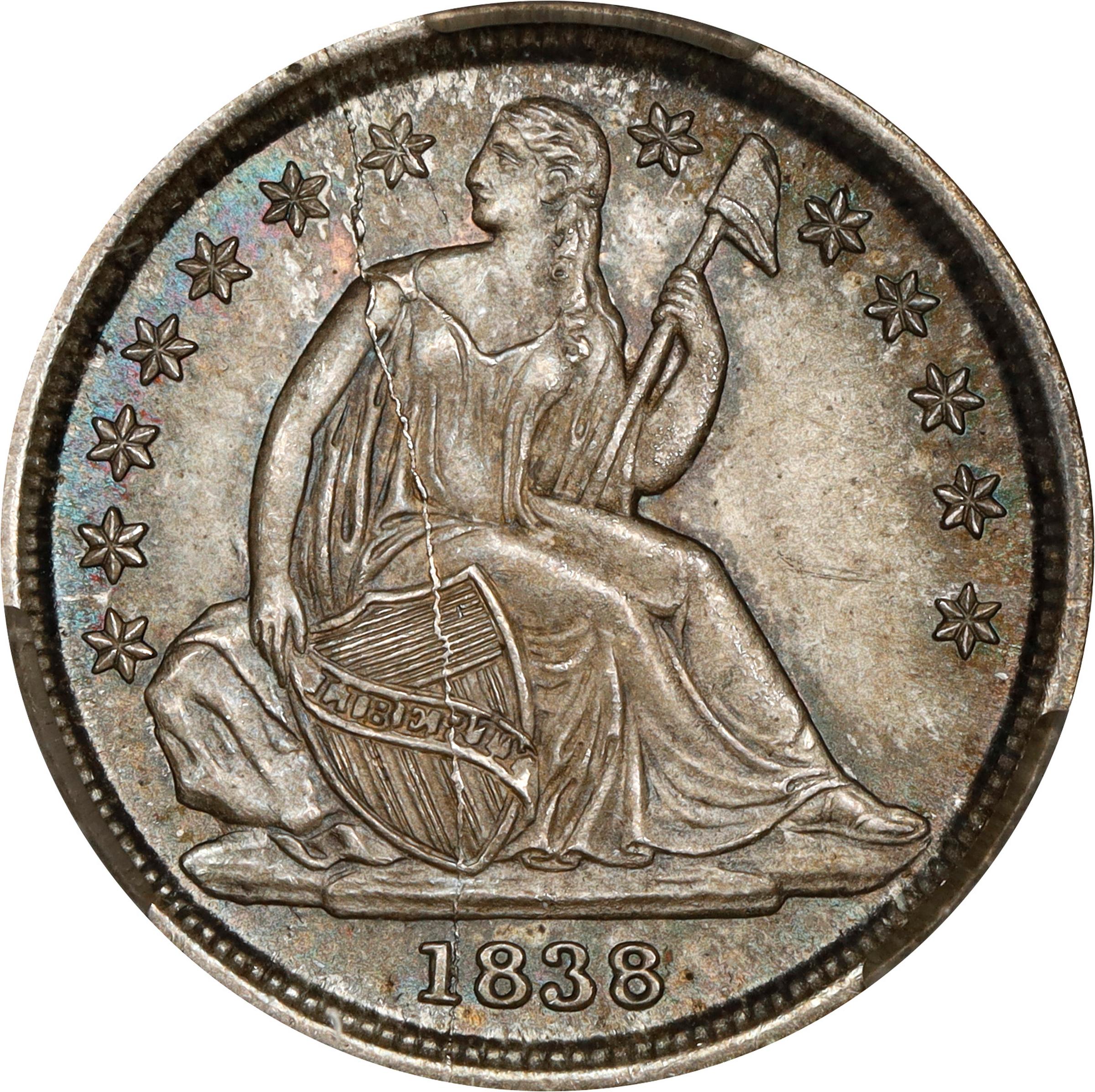 1838 10c No Drapery, Large Stars MS