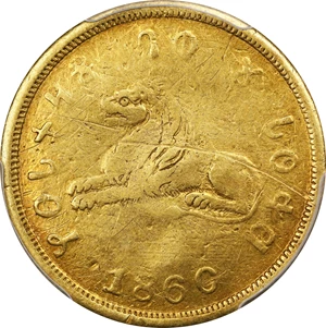 image for: 1860 Mormon $5. K-6. Rarity-5. VG Details--Mount Removed (PCGS).