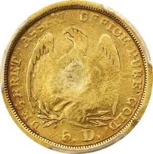 image for: 1860 Mormon $5. K-6. Rarity-5. VG Details--Mount Removed (PCGS).
