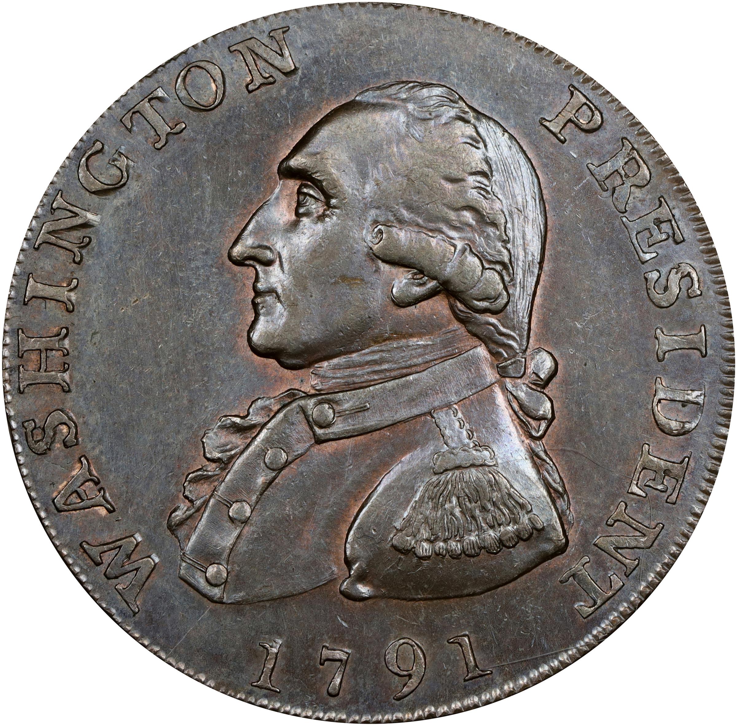 image for: 1791 Washington Large Eagle Cent. Musante GW-15, Baker-15, W-10616. Copper. Lettered Edge. MS-64 BN (PCGS).