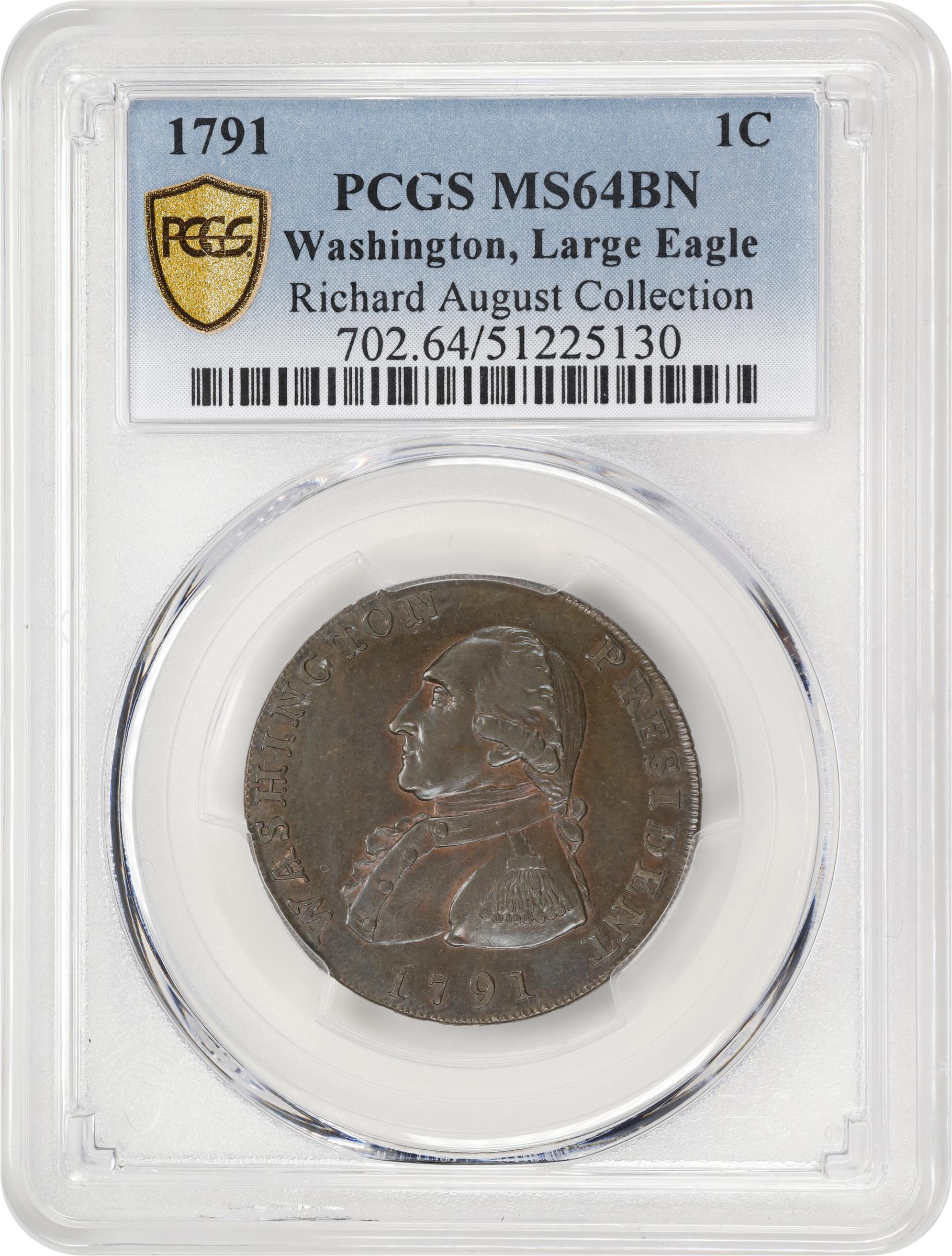 image for: 1791 Washington Large Eagle Cent. Musante GW-15, Baker-15, W-10616. Copper. Lettered Edge. MS-64 BN (PCGS).