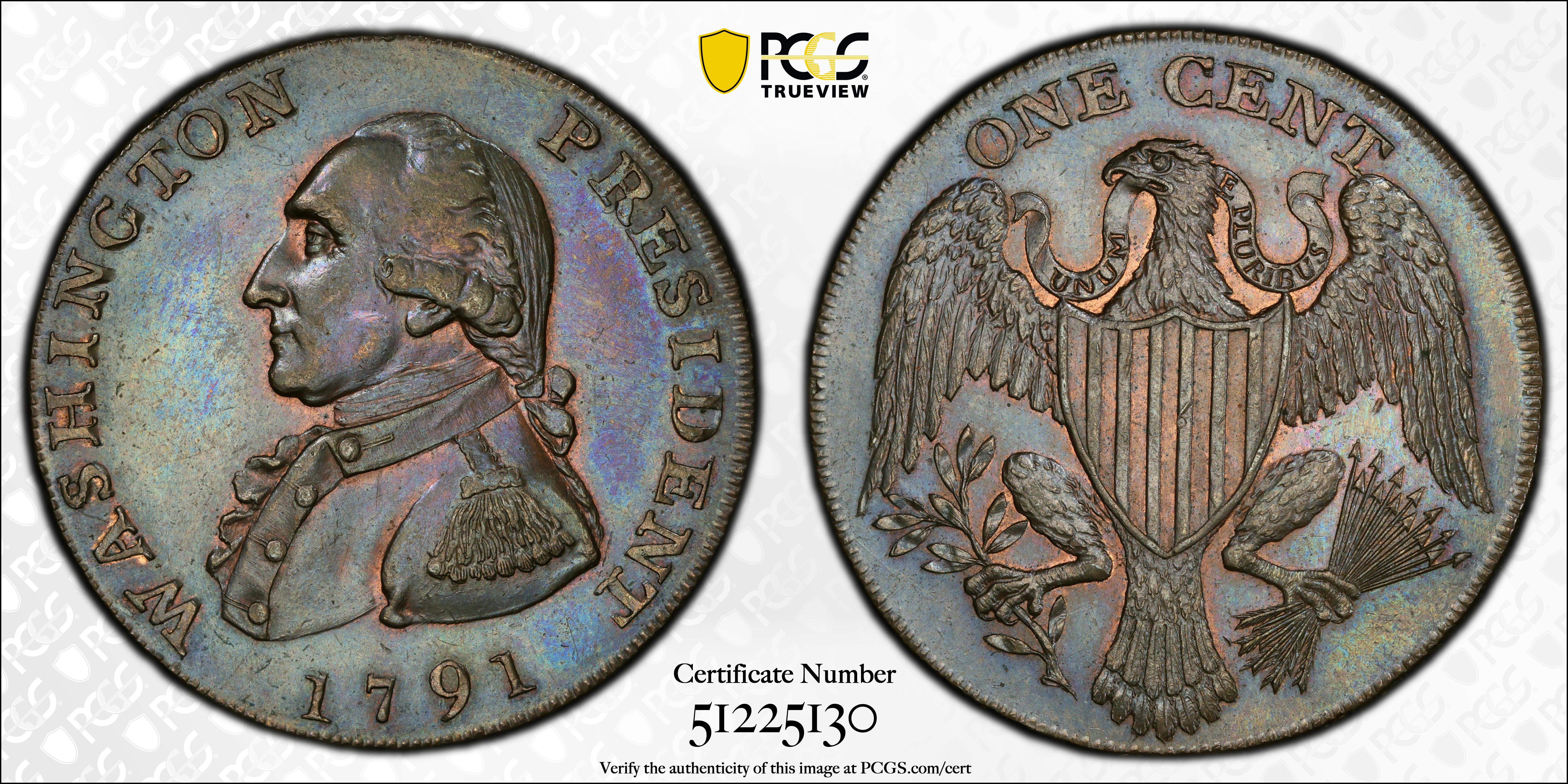 image for: 1791 Washington Large Eagle Cent. Musante GW-15, Baker-15, W-10616. Copper. Lettered Edge. MS-64 BN (PCGS).