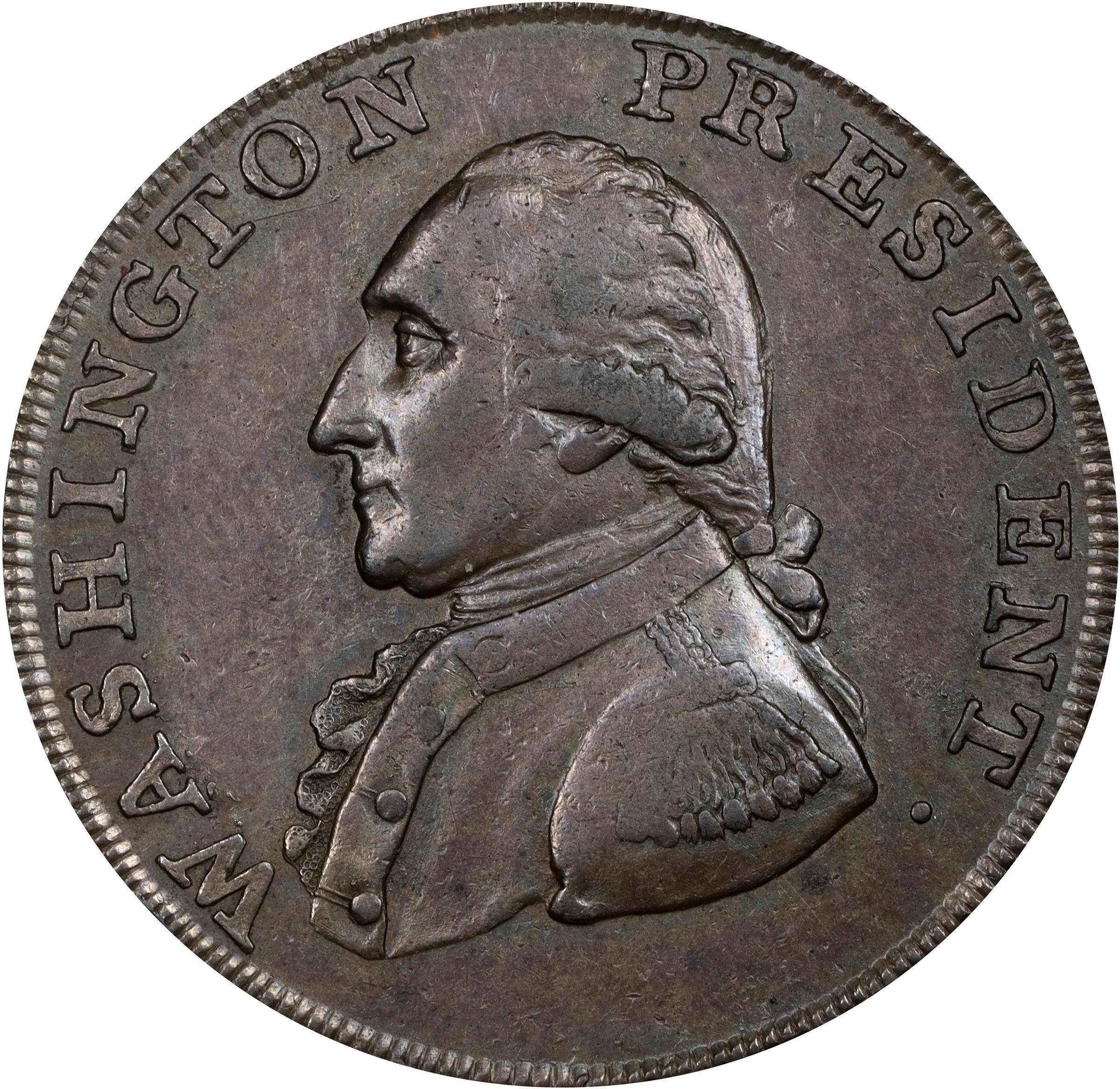 image for: 1793/2 Washington Ship Halfpenny. Musante GW-20, Baker-18, W-10855. Copper. Lettered Edge. AU-58 (PCGS).