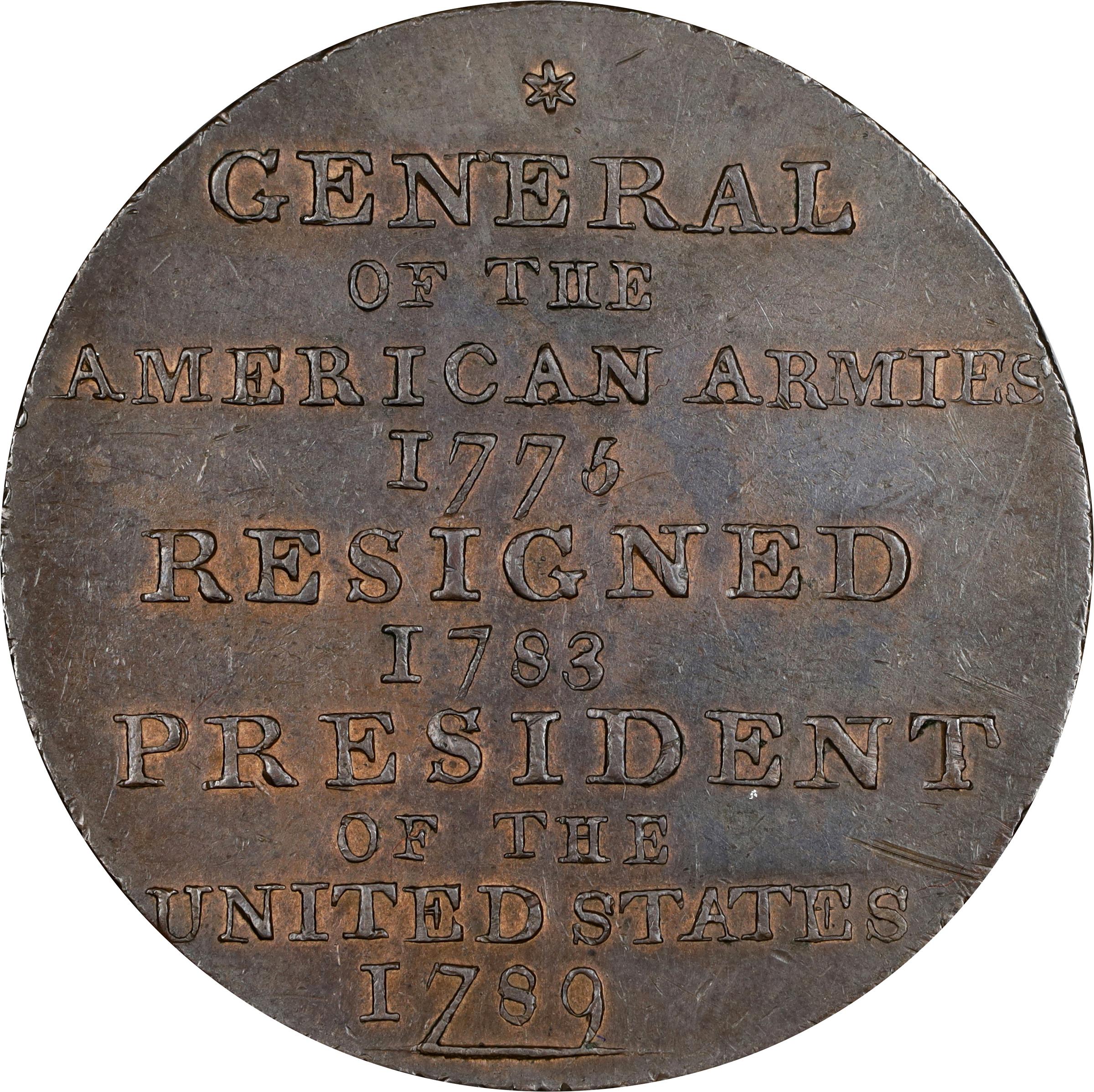 image for: "1789" (ca. 1792) Washington Born Virginia Copper. Legend Reverse. Musante GW-33, Baker-60, W-10730. Second Reverse. Copper. Plain Edge. AU-58 (PCGS).