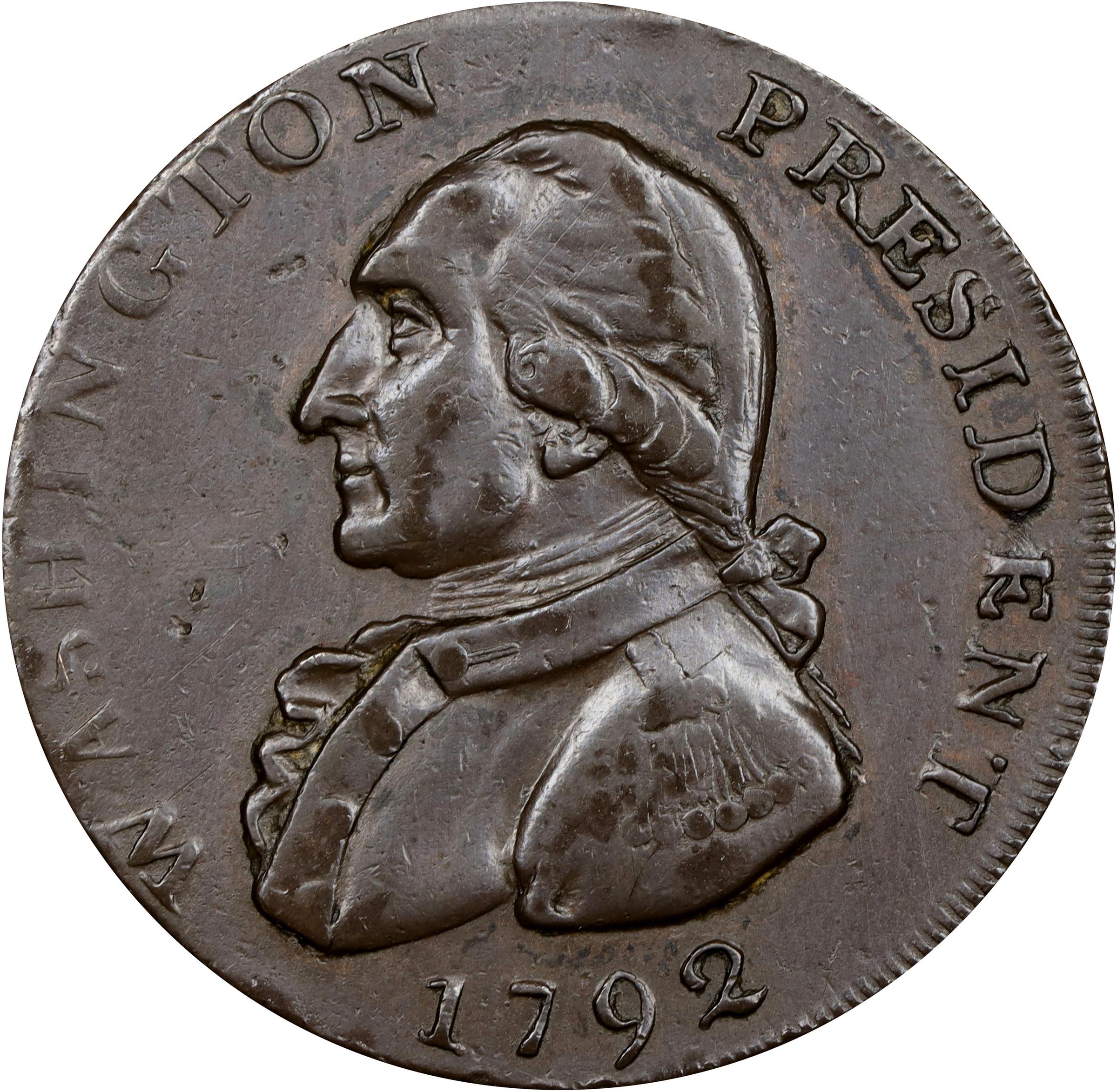 image for: 1792 Washington President Pattern. Legend Reverse. Musante GW-35, Baker-59, W-10690. Copper. Plain Edge. AU-50 (PCGS).