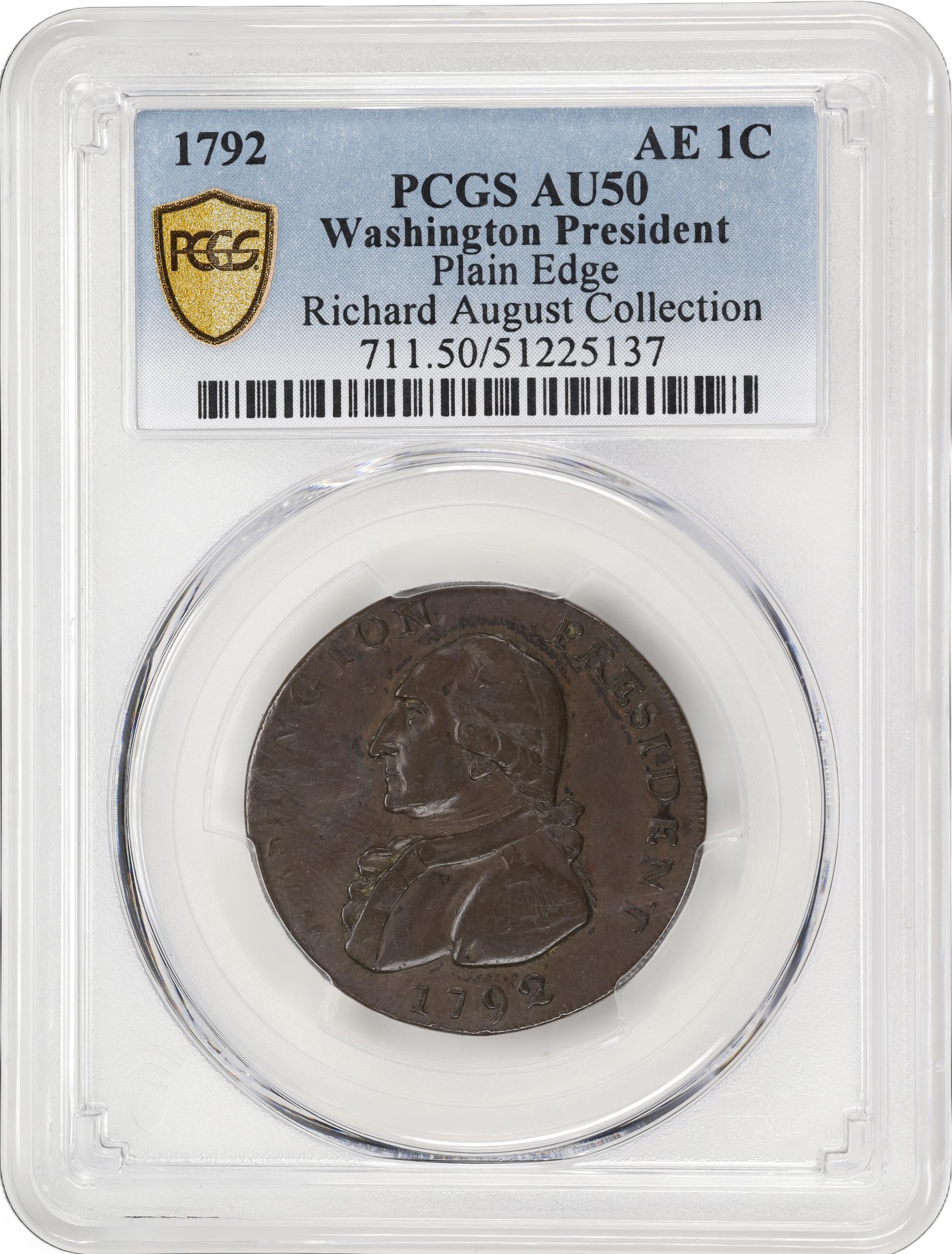 image for: 1792 Washington President Pattern. Legend Reverse. Musante GW-35, Baker-59, W-10690. Copper. Plain Edge. AU-50 (PCGS).