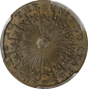 image for: Undated (ca. 1793) Washington Success Medal. Large Size. Musante GW-43, Baker-265, var., W-Unlisted. Third Die. Brass. Plain Edge. AU-58 (PCGS). CAC.