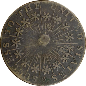 image for: Undated (ca. 1793) Washington Success Medal. Large Size. Musante GW-43, Baker-265, var., W-Unlisted. Third Die. Brass. Plain Edge. EF-40 (PCGS).
