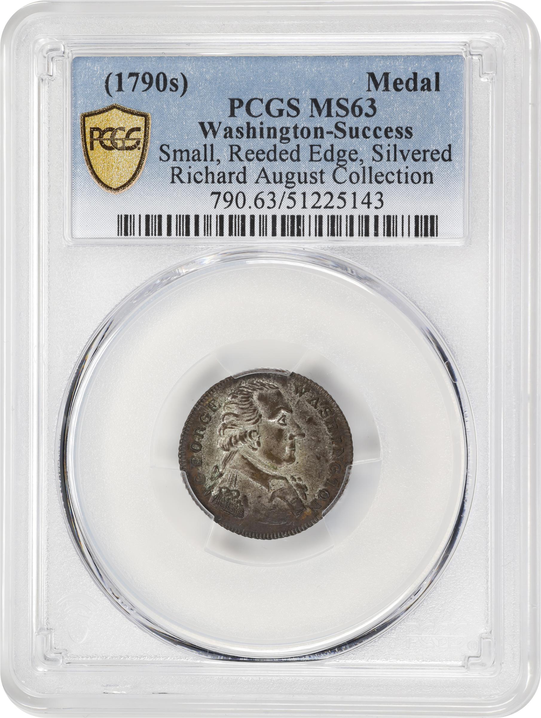 image for: Undated (ca. 1793) Washington Success Medal. Small Size. Musante GW-44, Baker-267B, W-10875. Brass, Tinned. Reeded Edge. MS-63 (PCGS).