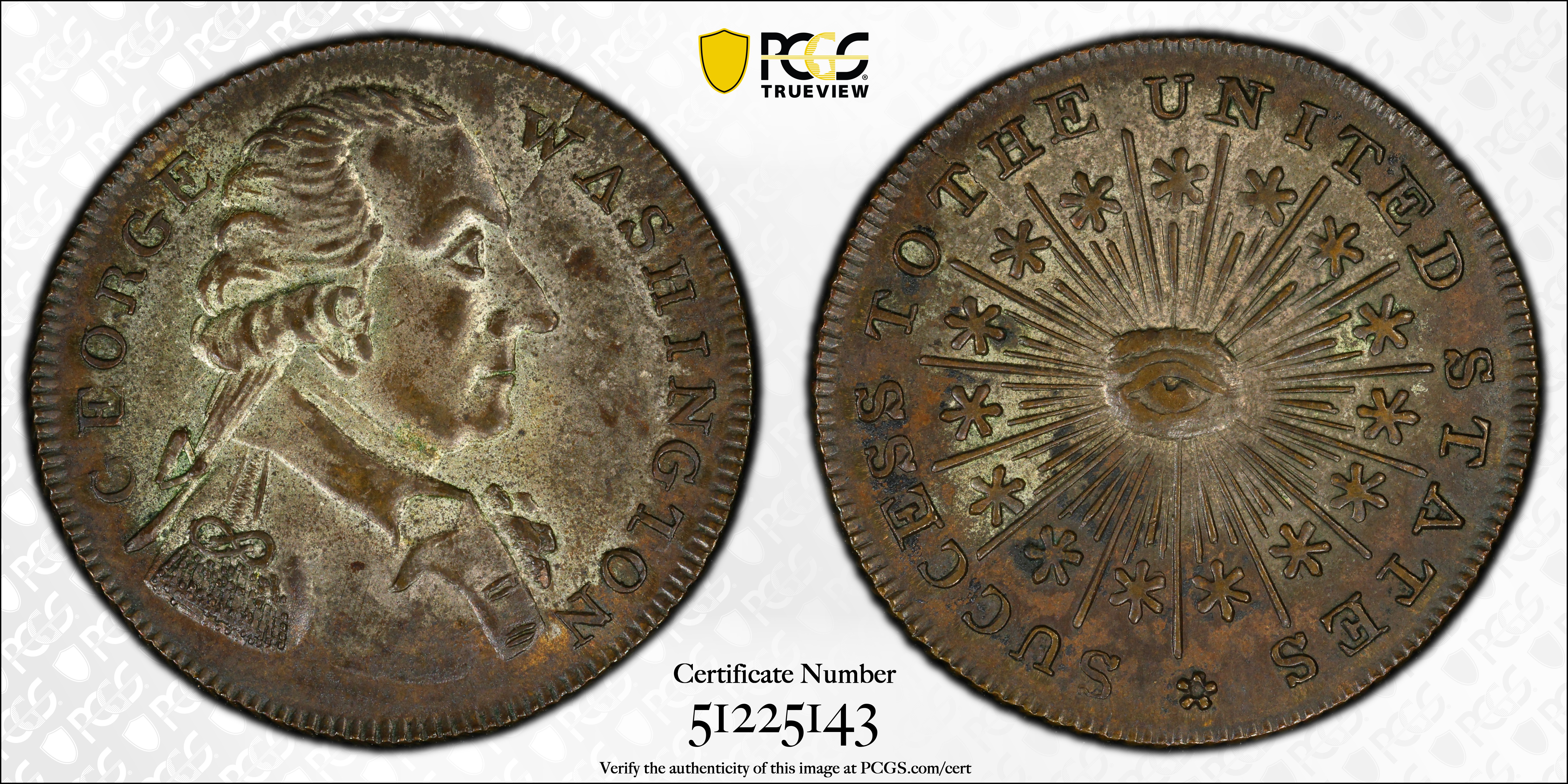 image for: Undated (ca. 1793) Washington Success Medal. Small Size. Musante GW-44, Baker-267B, W-10875. Brass, Tinned. Reeded Edge. MS-63 (PCGS).