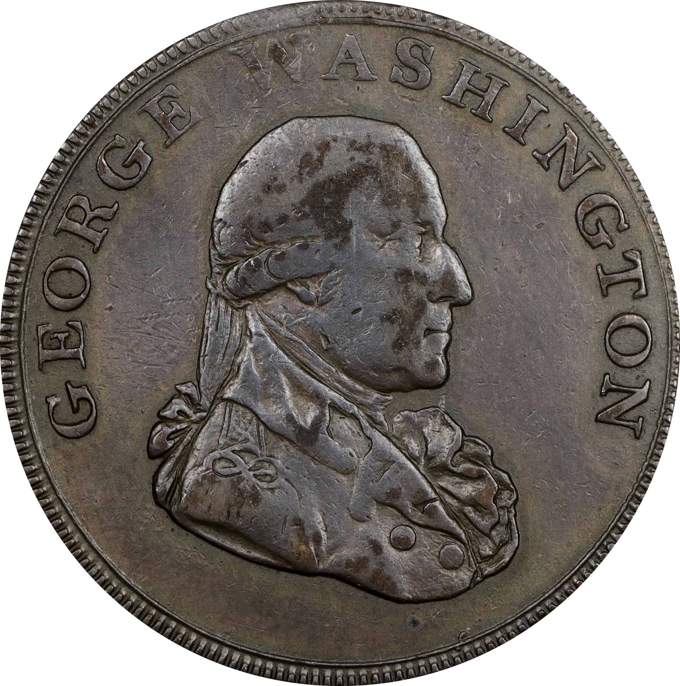 image for: 1795 Washington Liberty and Security Halfpenny. Musante GW-48, Baker-31, W-11015. Copper. LONDON Edge. AU-50 (PCGS).