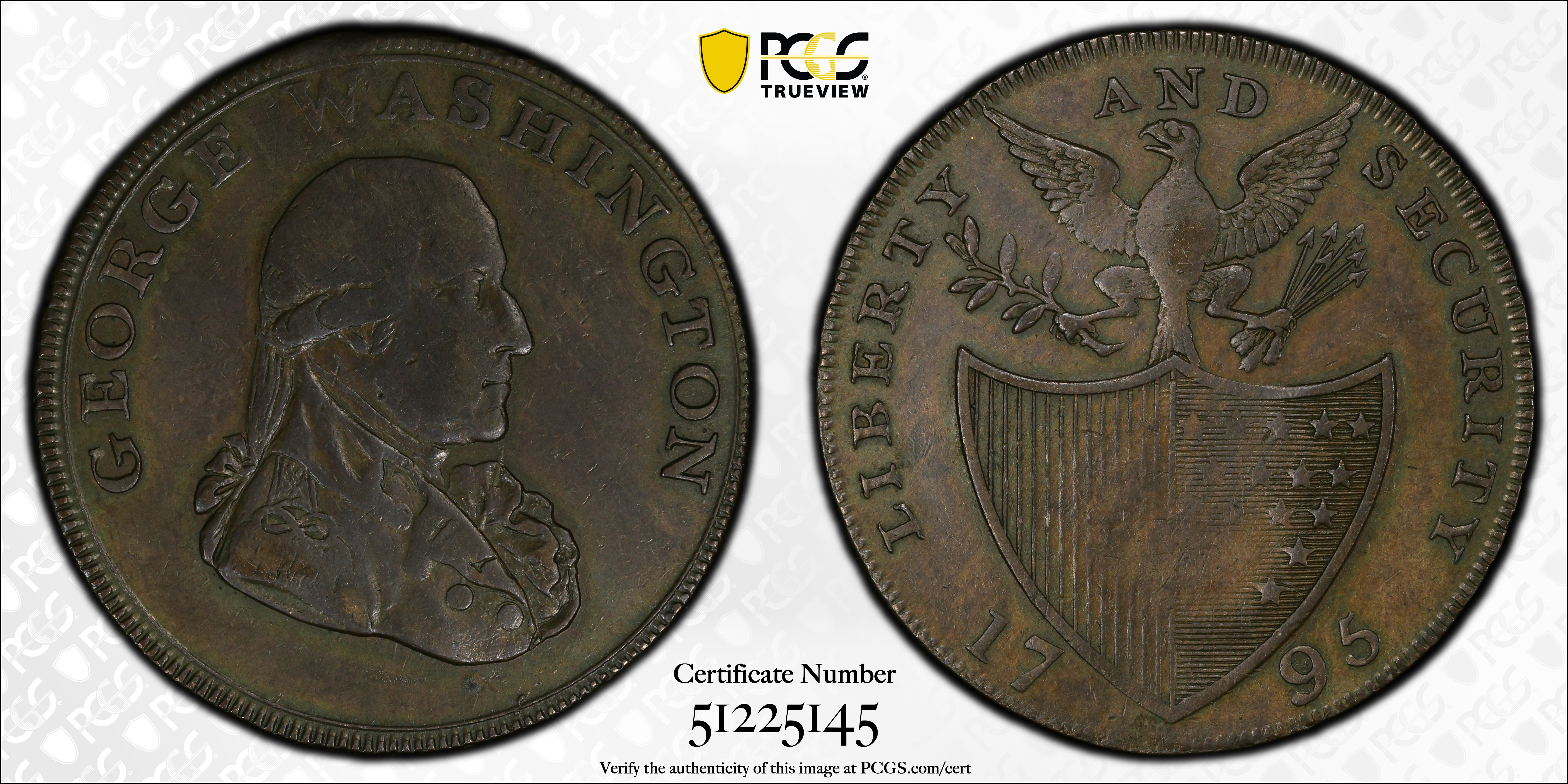 image for: 1795 Washington Liberty and Security Halfpenny. Musante GW-48, Baker-31, W-11015. Copper. LONDON Edge. AU-50 (PCGS).
