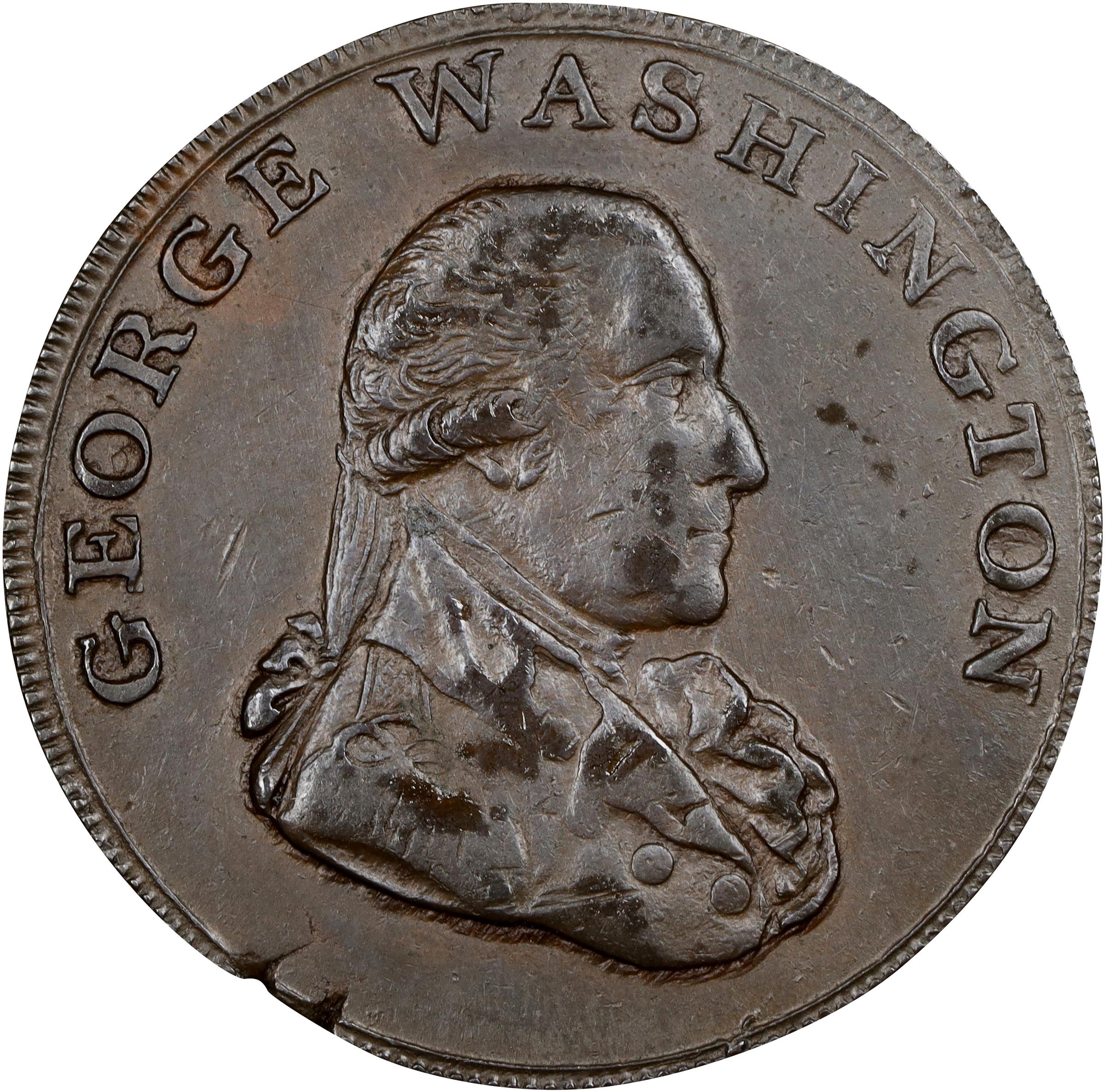 image for: 1795 Washington Liberty and Security Halfpenny. Musante GW-48, Baker-31B, W-11010. Copper. BIRMINGHAM Edge. AU-55 (PCGS).
