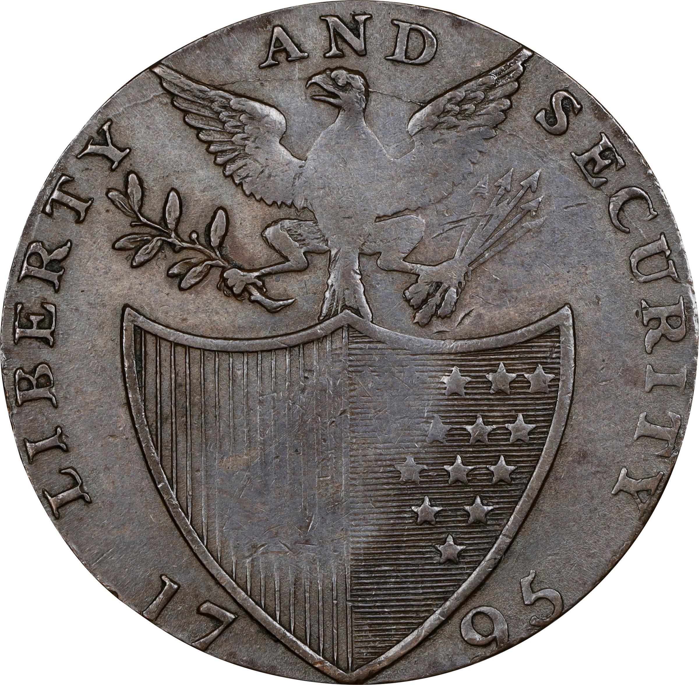 image for: 1795 Washington Liberty and Security Halfpenny. Musante GW-48, Baker-31C, W-11000. Copper. Plain Edge. AU-53 (PCGS).