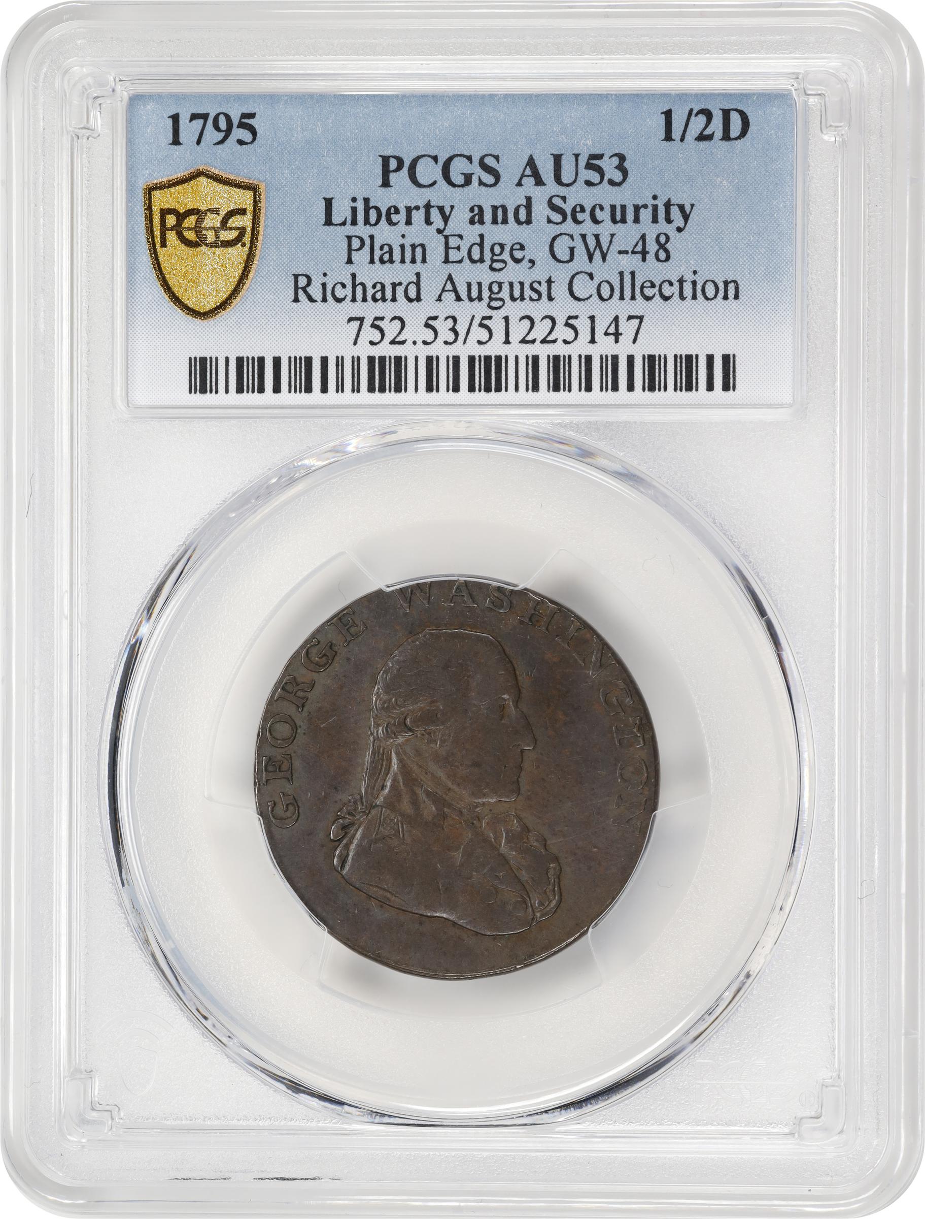 image for: 1795 Washington Liberty and Security Halfpenny. Musante GW-48, Baker-31C, W-11000. Copper. Plain Edge. AU-53 (PCGS).