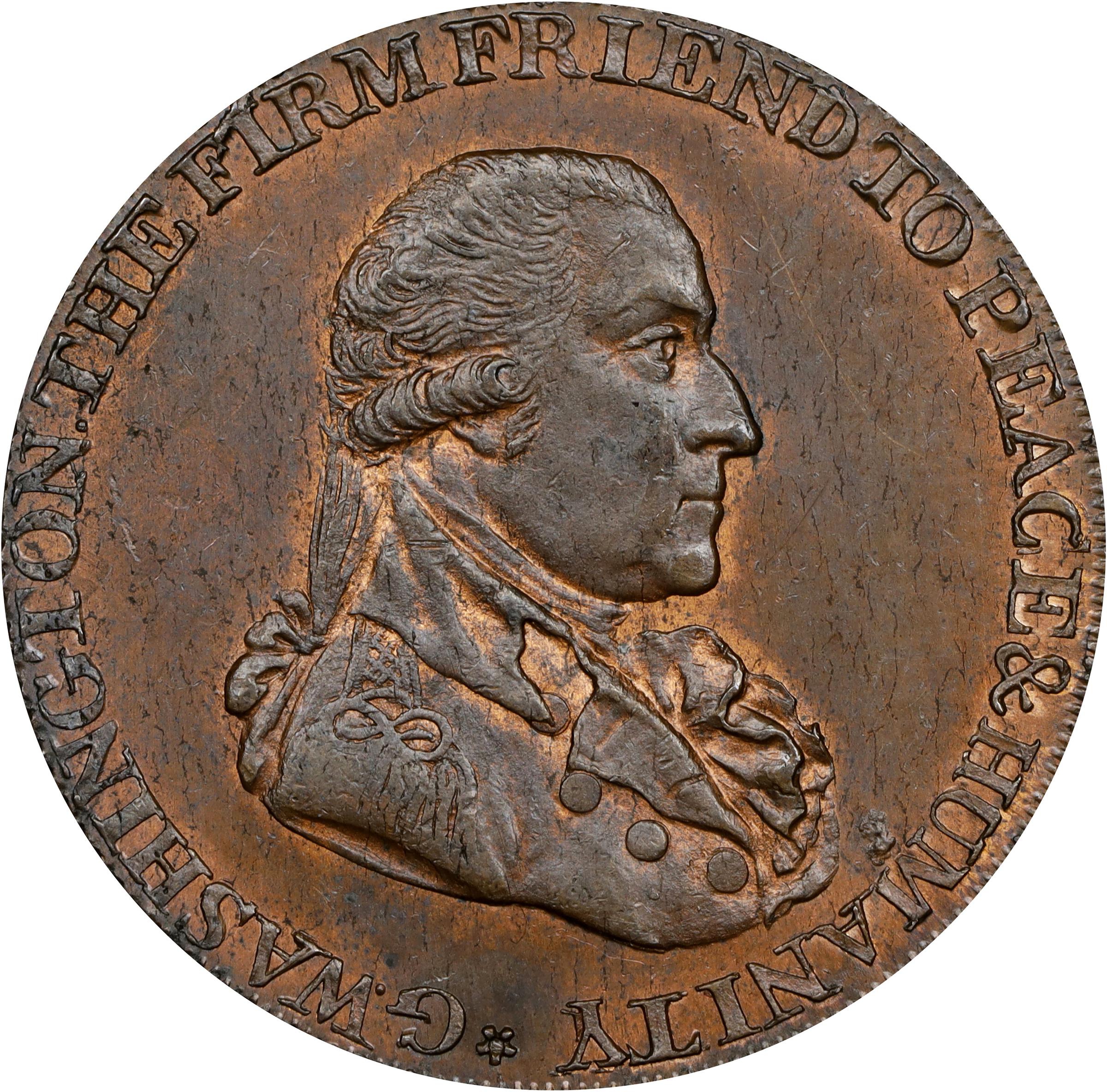 image for: 1795 Washington Grate Halfpenny. Musante GW-49, Baker-29B, W-10955. Large Buttons. Copper. Diagonally Reeded Edge. MS-64 RB (PCGS).