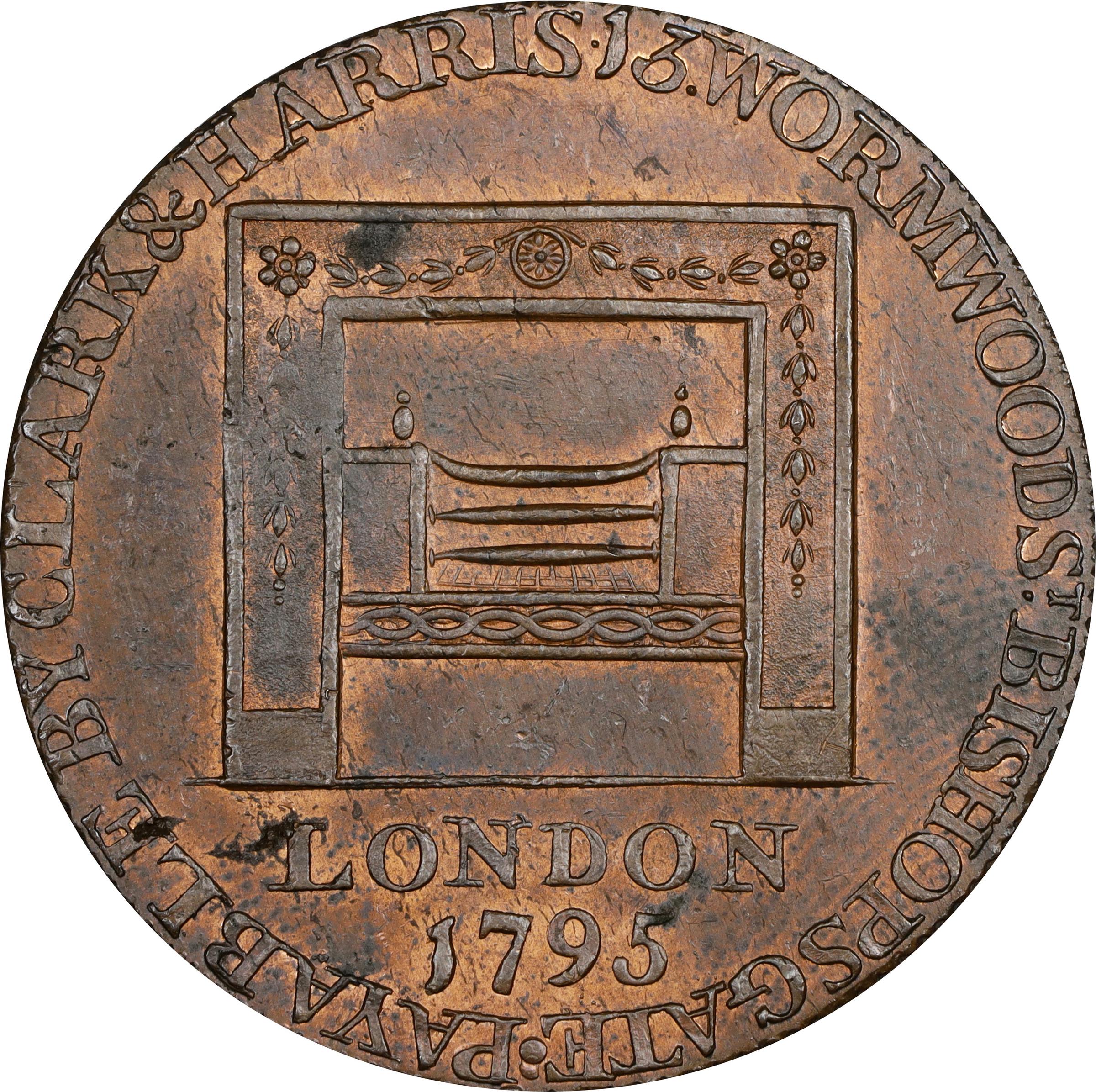 image for: 1795 Washington Grate Halfpenny. Musante GW-49, Baker-29B, W-10955. Large Buttons. Copper. Diagonally Reeded Edge. MS-64 RB (PCGS).