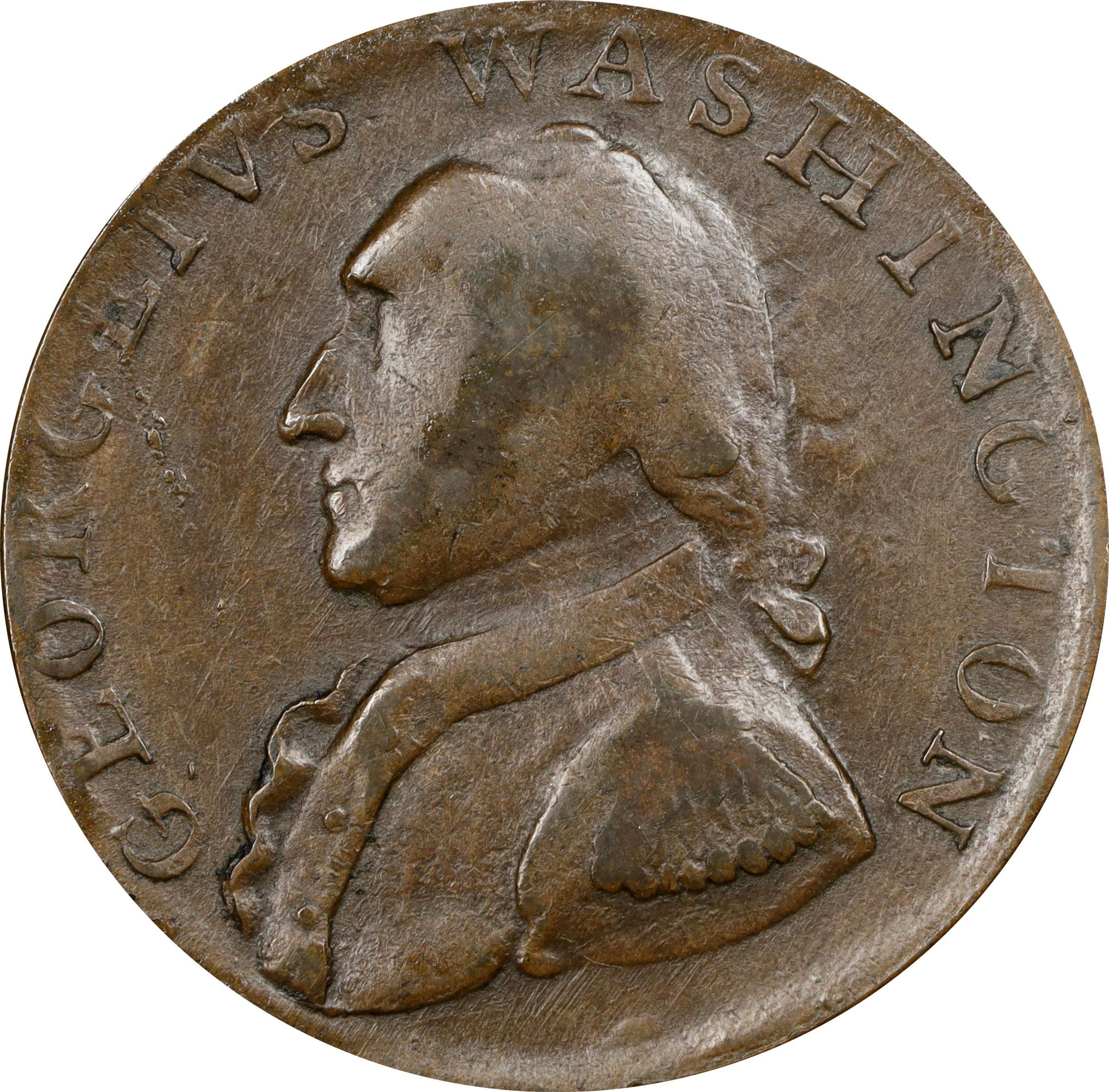 image for: Undated (1795) Washington North Wales Halfpenny. Musante GW-51, Baker-34, W-11150. Two Stars. Copper. Plain Edge. AU-53 (PCGS).