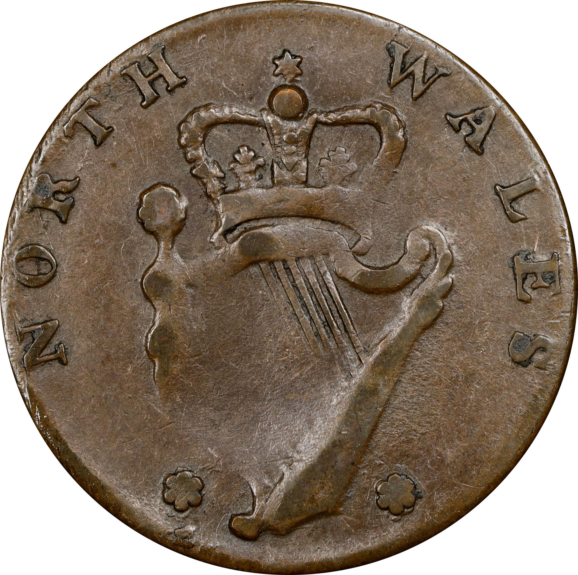 image for: Undated (1795) Washington North Wales Halfpenny. Musante GW-51, Baker-34, W-11150. Two Stars. Copper. Plain Edge. AU-53 (PCGS).