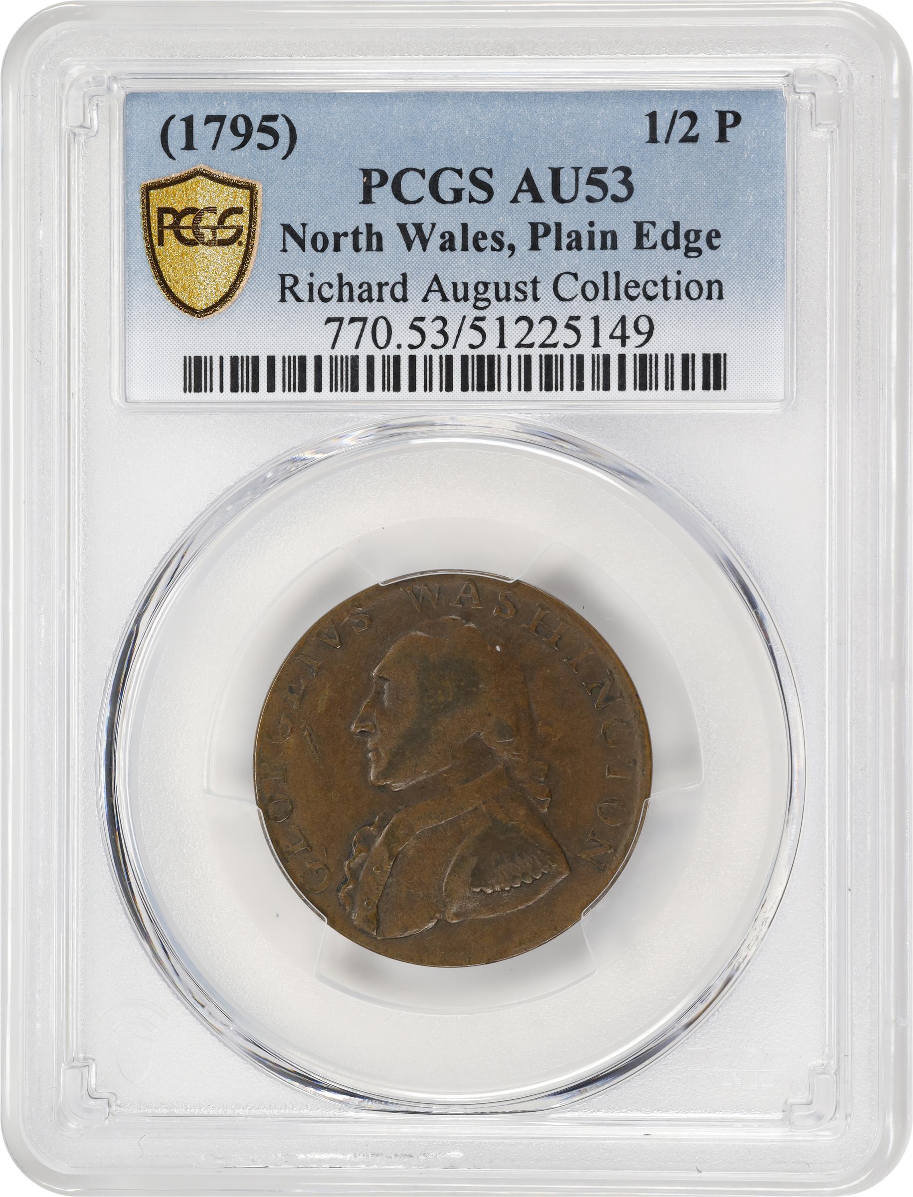 image for: Undated (1795) Washington North Wales Halfpenny. Musante GW-51, Baker-34, W-11150. Two Stars. Copper. Plain Edge. AU-53 (PCGS).