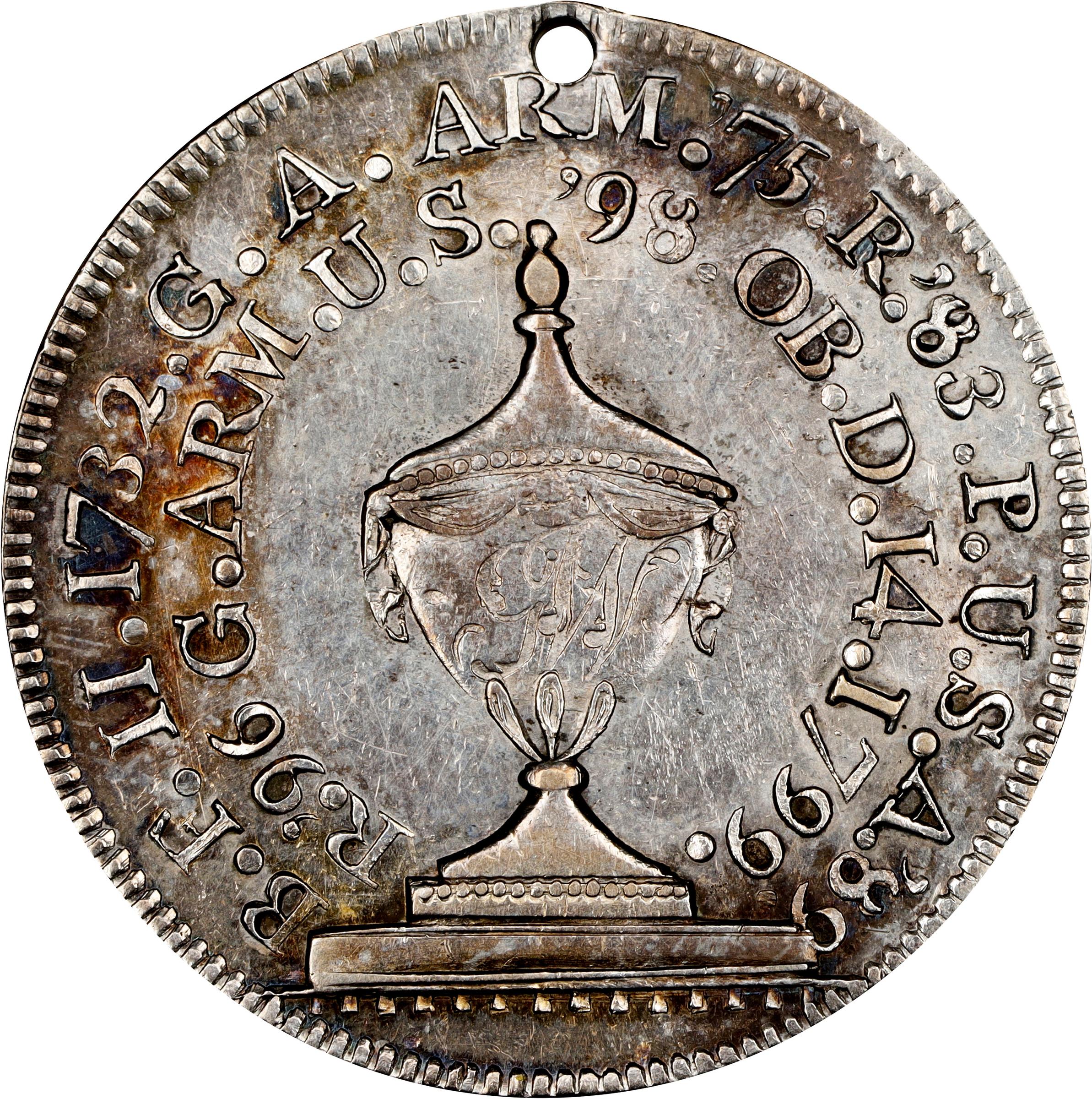 image for: "1799" (ca. 1800) Washington Funeral Urn Medal. Musante GW-70, Baker-166A, Fuld Dies 1-B. Silver. AU-55 (PCGS).