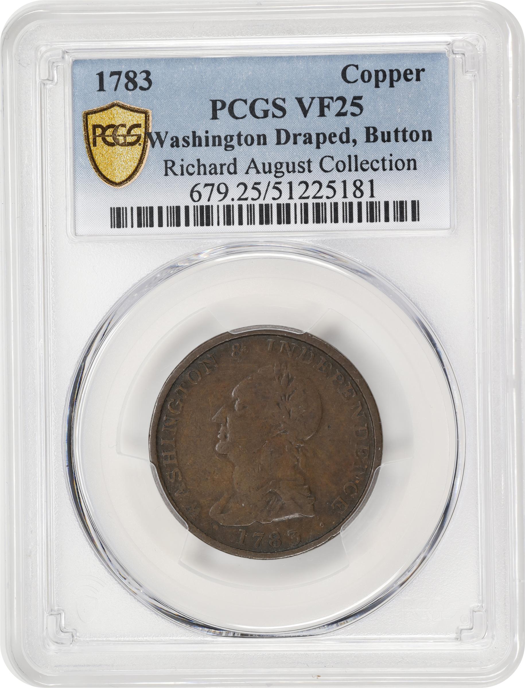 image for: "1783" (ca. 1820) Washington Draped Bust Copper. Musante GW-108, Vlack 20-P, Baker-5, W-10410. With Button. VF-25 (PCGS).