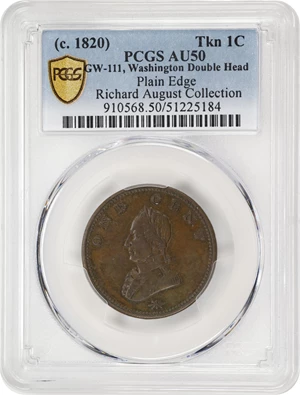 image for: Undated (ca. 1820) Washington Double-Head Cent. Second Obverse. Musante GW-111, Baker-6B, Vlack 29-Y, W-11210. Copper. Plain Edge. AU-50 (PCGS).