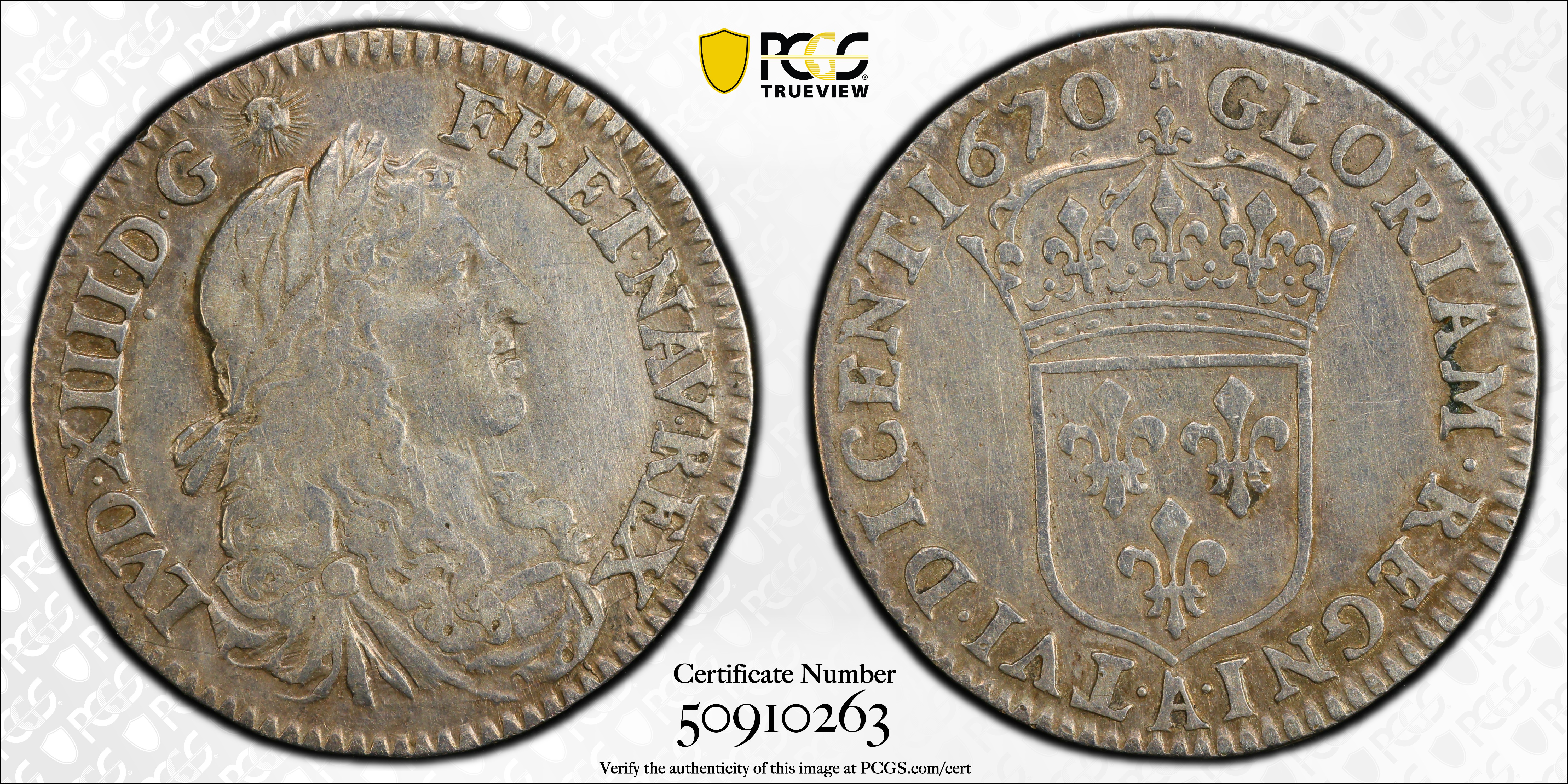 image for: 1670-A French Colonies 5 Sols. Paris Mint. Martin 11-C, Lecompte-186, Hodder-3, W-11605. VF Details--Cleaned (PCGS).