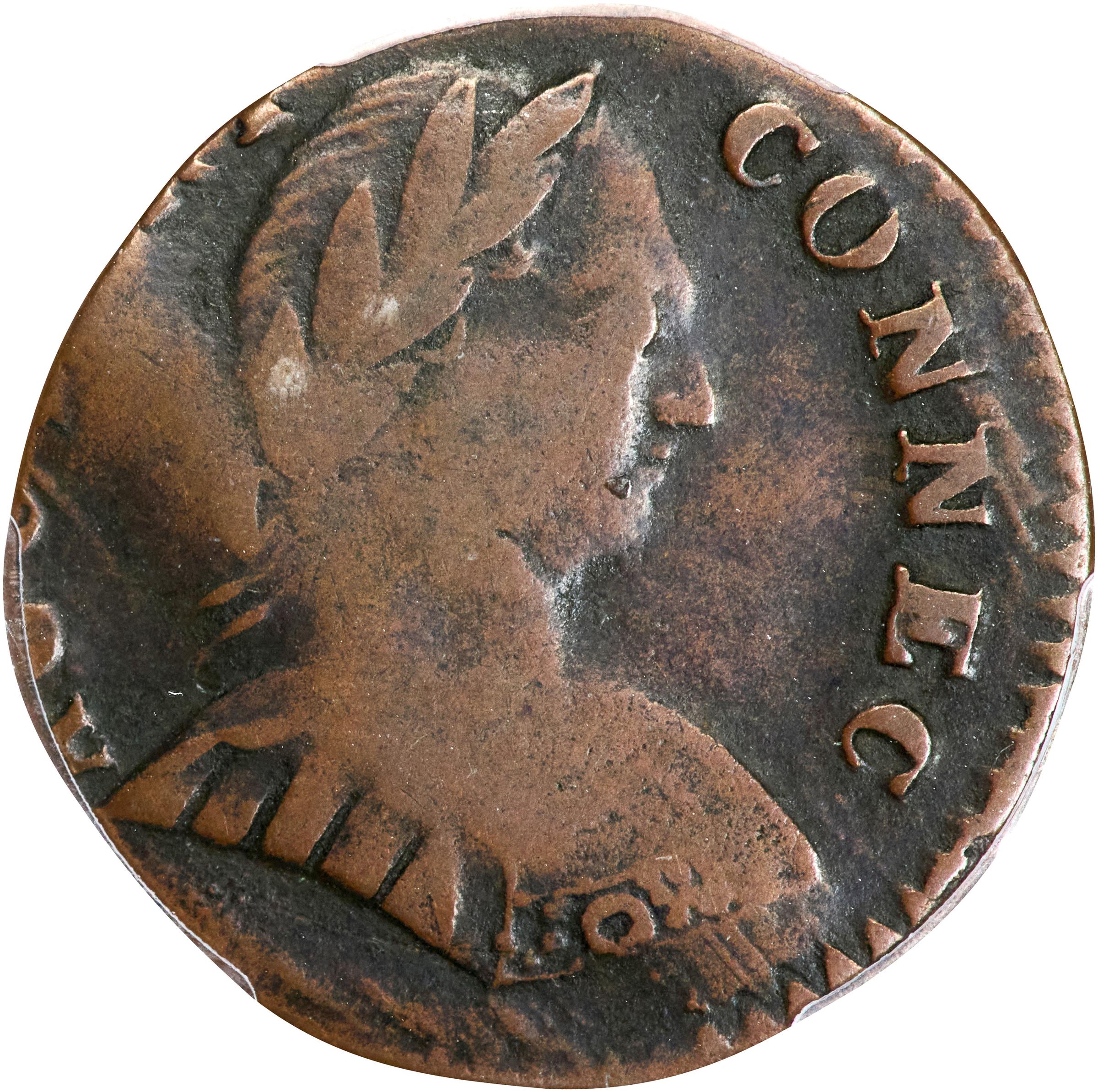 image for: 1788 Vermont Copper. RR-39, Bressett 25-U, Miller 1-I, W-2265 and W-4400. Rarity-5-. Mailed Bust Right, Small Head, Vermont Reverse. VG Details--Damage (PCGS).
