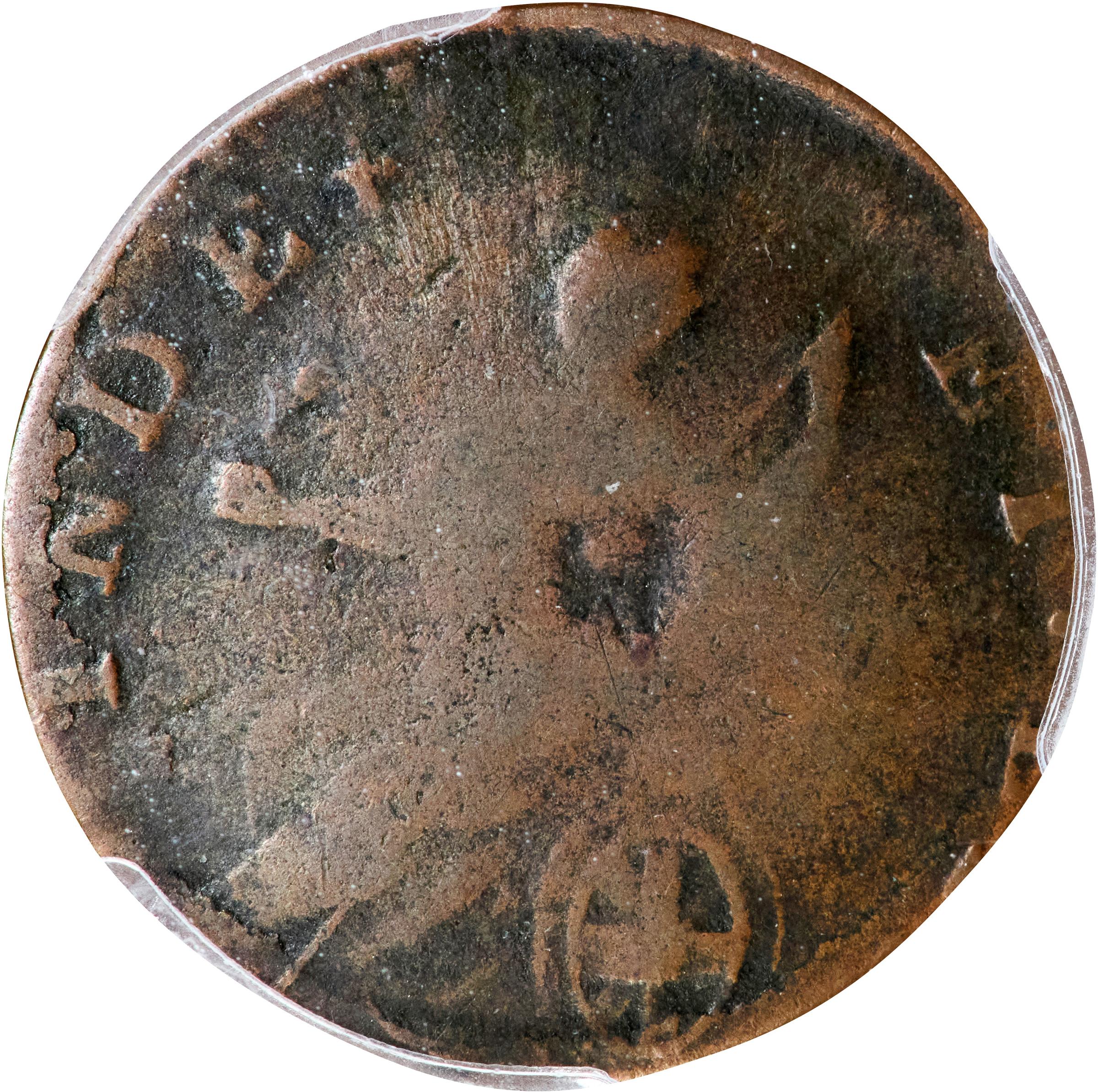 image for: 1788 Vermont Copper. RR-39, Bressett 25-U, Miller 1-I, W-2265 and W-4400. Rarity-5-. Mailed Bust Right, Small Head, Vermont Reverse. VG Details--Damage (PCGS).