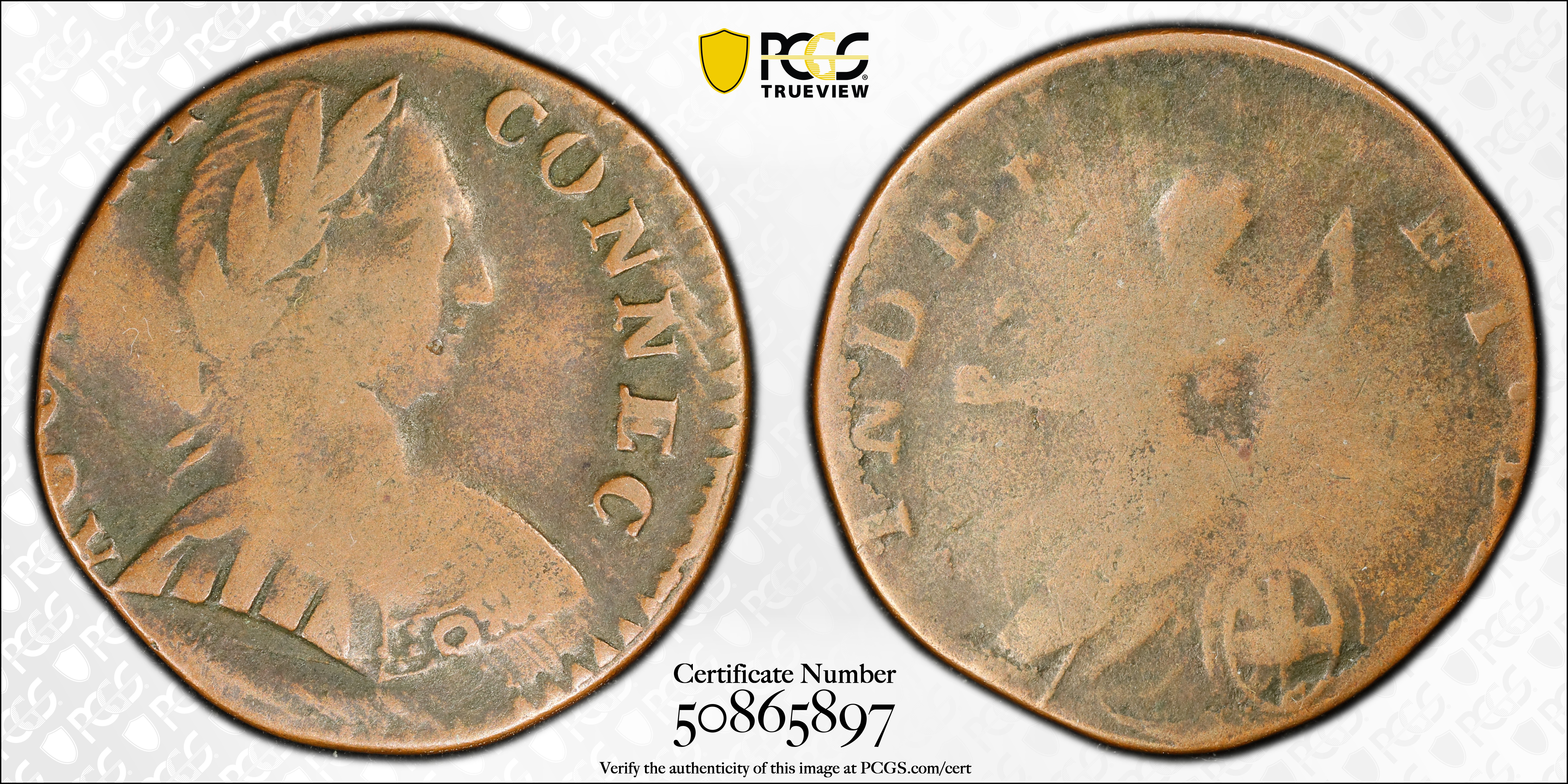 image for: 1788 Vermont Copper. RR-39, Bressett 25-U, Miller 1-I, W-2265 and W-4400. Rarity-5-. Mailed Bust Right, Small Head, Vermont Reverse. VG Details--Damage (PCGS).