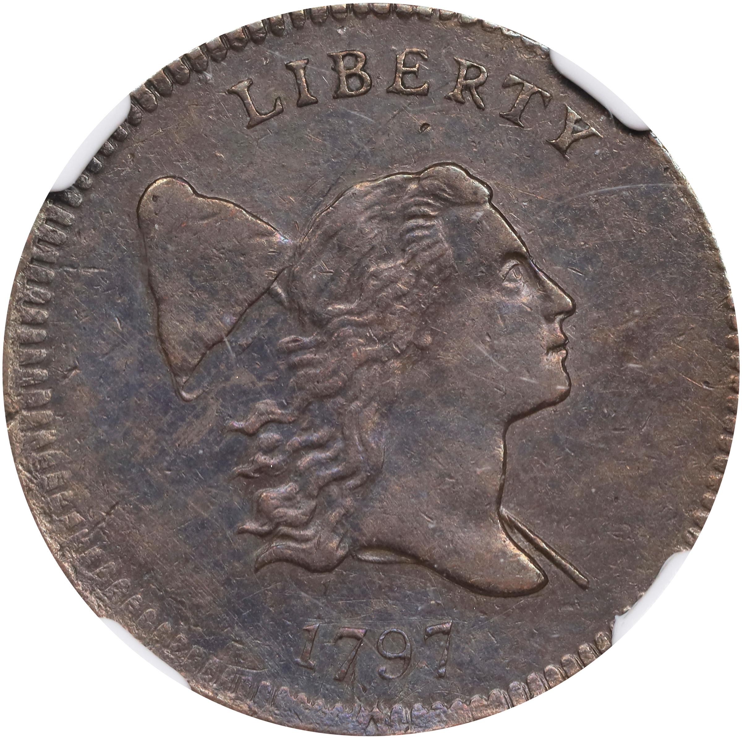 image for: 1797 Liberty Cap Half Cent. C-1. Rarity-2. 1 Above 1, Plain Edge. AU Details--Cleaned (NGC).