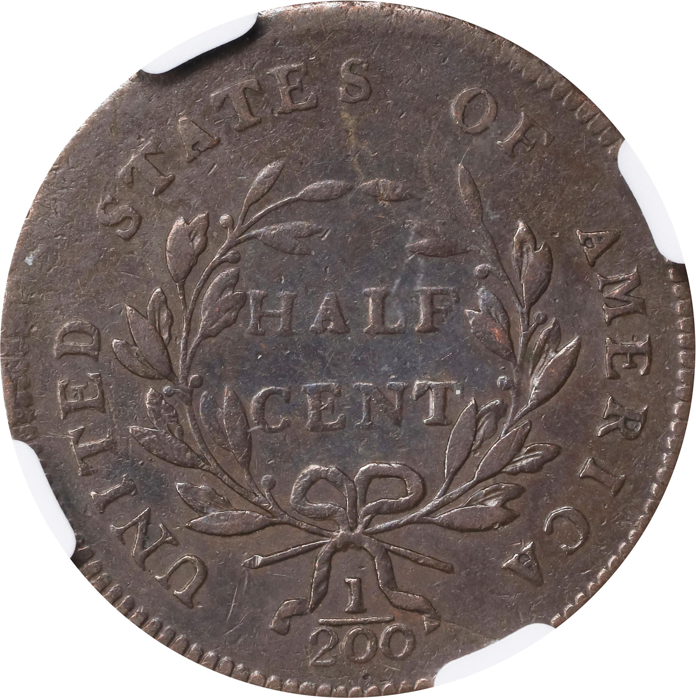 image for: 1797 Liberty Cap Half Cent. C-1. Rarity-2. 1 Above 1, Plain Edge. AU Details--Cleaned (NGC).