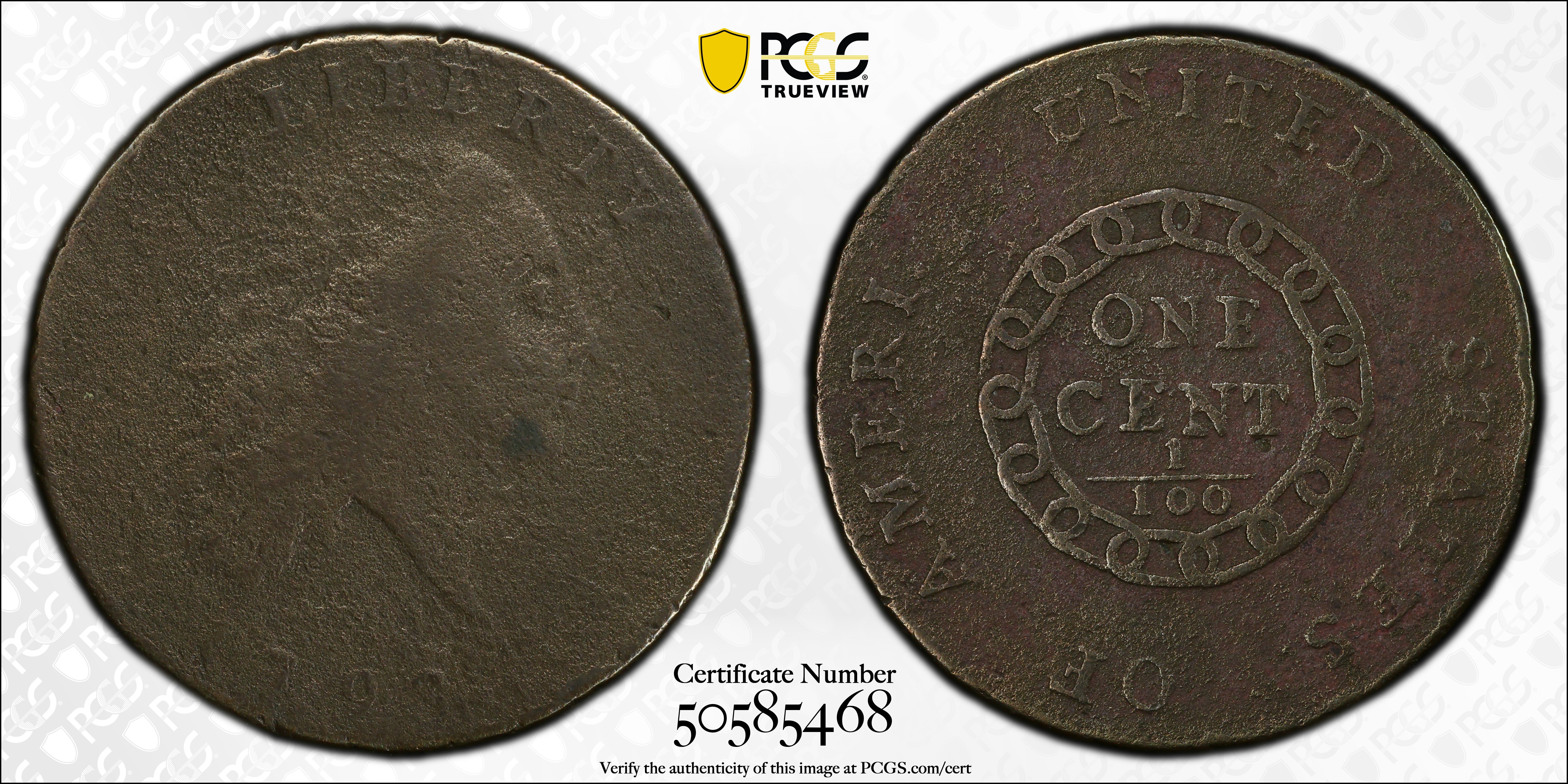 image for: 1793 Flowing Hair Cent. Chain Reverse. S-1, B-1. Rarity-4. AMERI. Fine Details--Environmental Damage (PCGS).