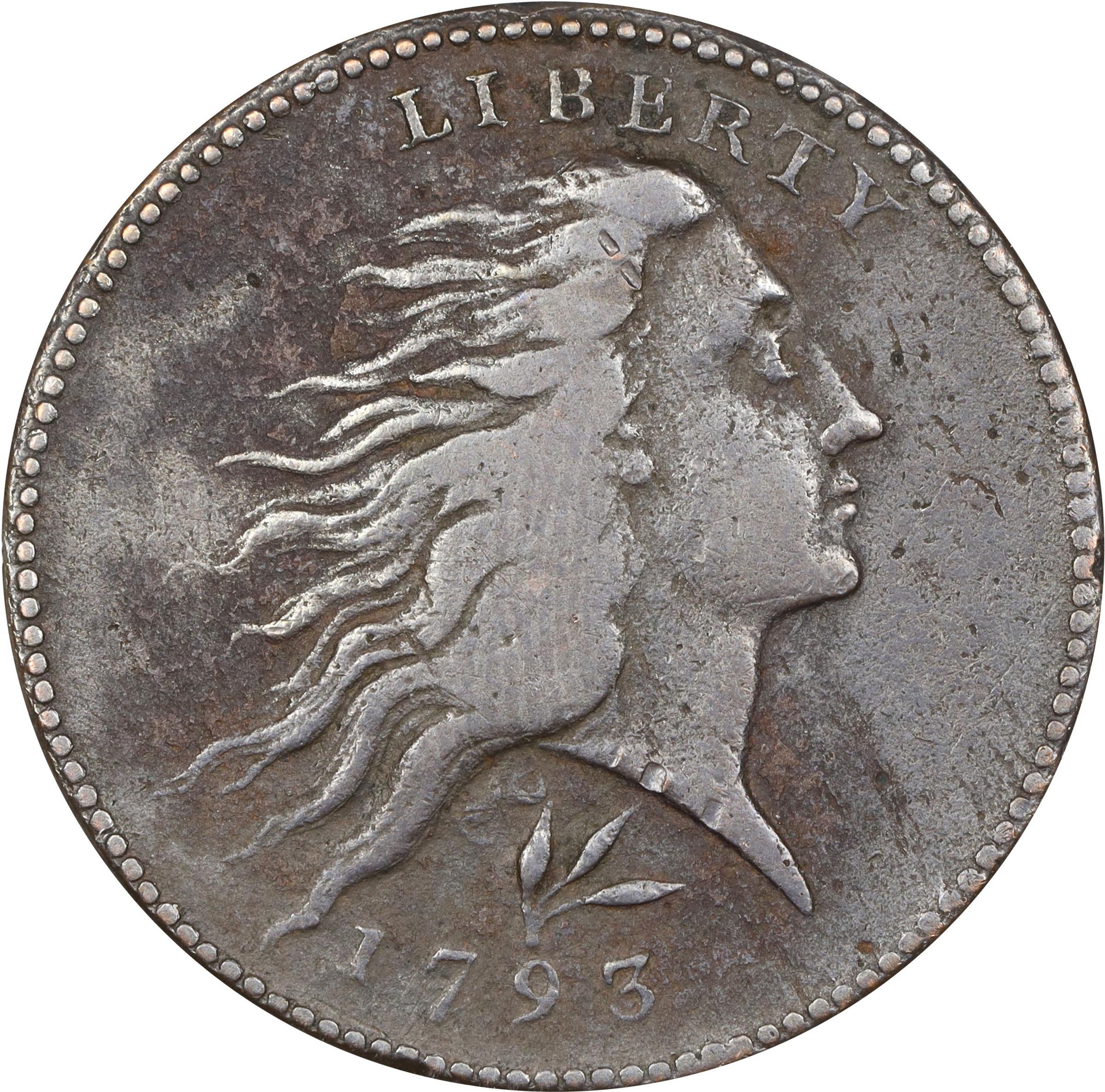 image for: 1793 Flowing Hair Cent. Wreath Reverse. S-11b, B-16b. Rarity-4. Lettered Edge. VF Details--Environmental Damage (PCGS).