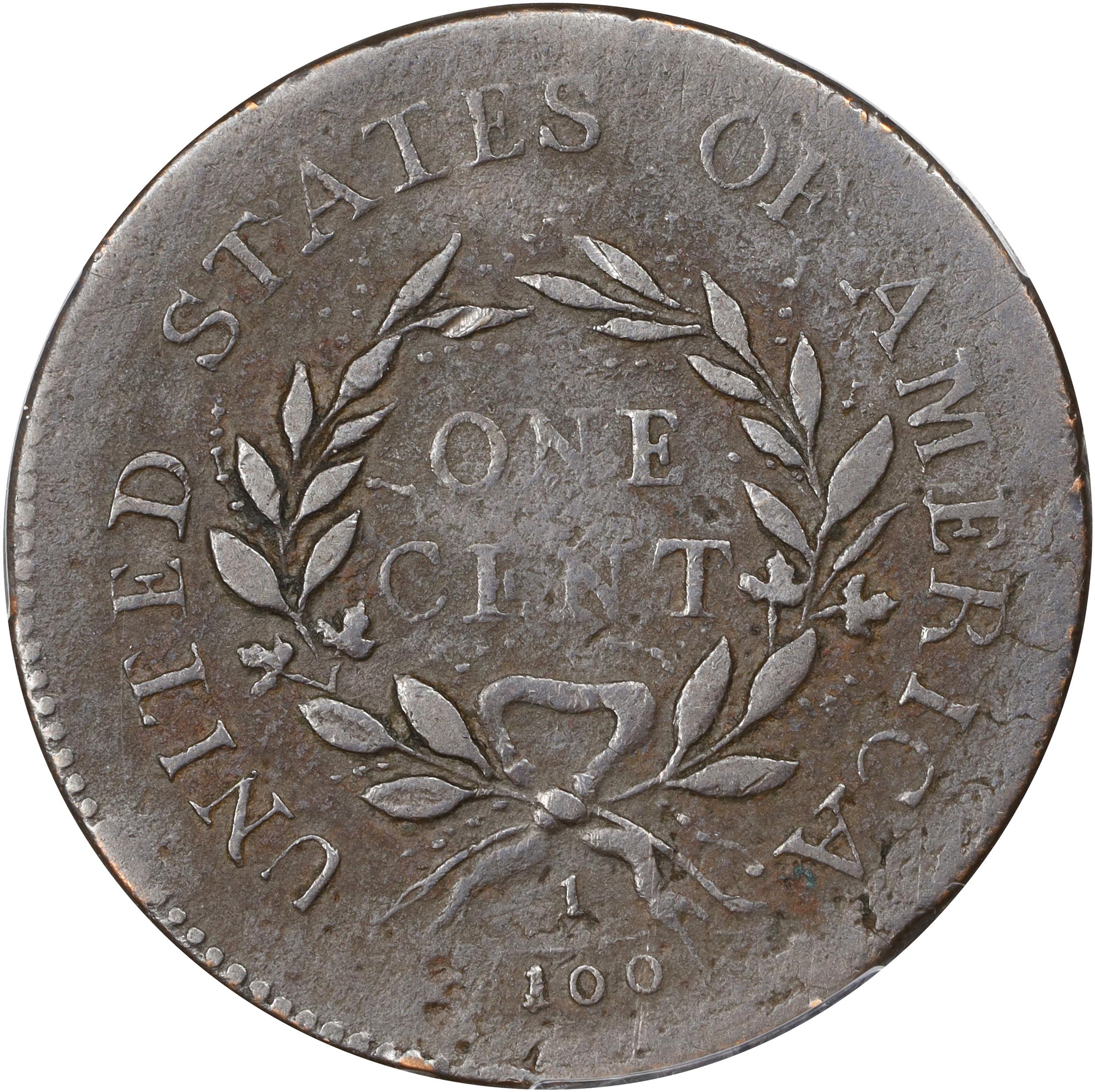image for: 1793 Flowing Hair Cent. Wreath Reverse. S-11b, B-16b. Rarity-4. Lettered Edge. VF Details--Environmental Damage (PCGS).