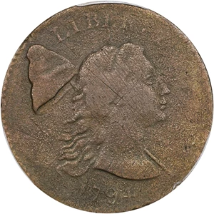image for: 1794 Liberty Cap Cent. S-18b, B-2b. Rarity-4-. Head of 1793, Double Chin. VF Details--Environmental Damage (PCGS).