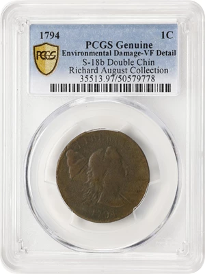 image for: 1794 Liberty Cap Cent. S-18b, B-2b. Rarity-4-. Head of 1793, Double Chin. VF Details--Environmental Damage (PCGS).
