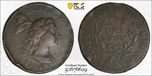 image for: 1794 Liberty Cap Cent. S-18b, B-2b. Rarity-4-. Head of 1793, Double Chin. VF Details--Rim Damage (PCGS).