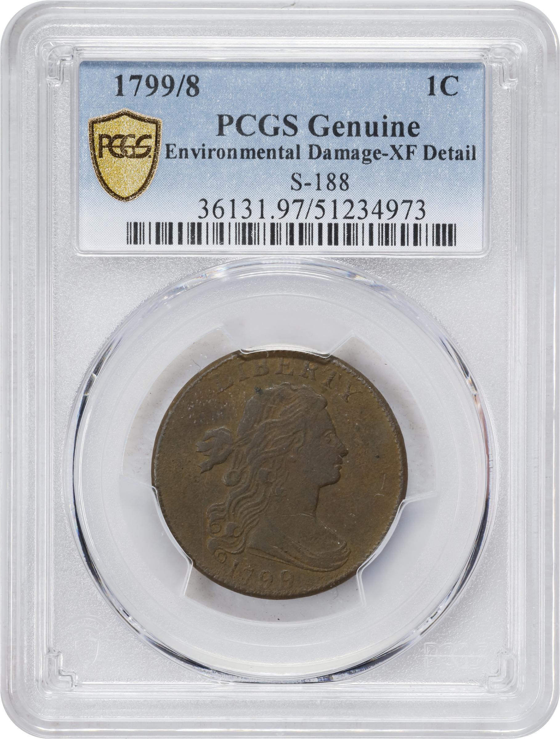 image for: 1799/8 Draped Bust Cent. S-188, B-2. Rarity-4. EF Details--Environmental Damage (PCGS).