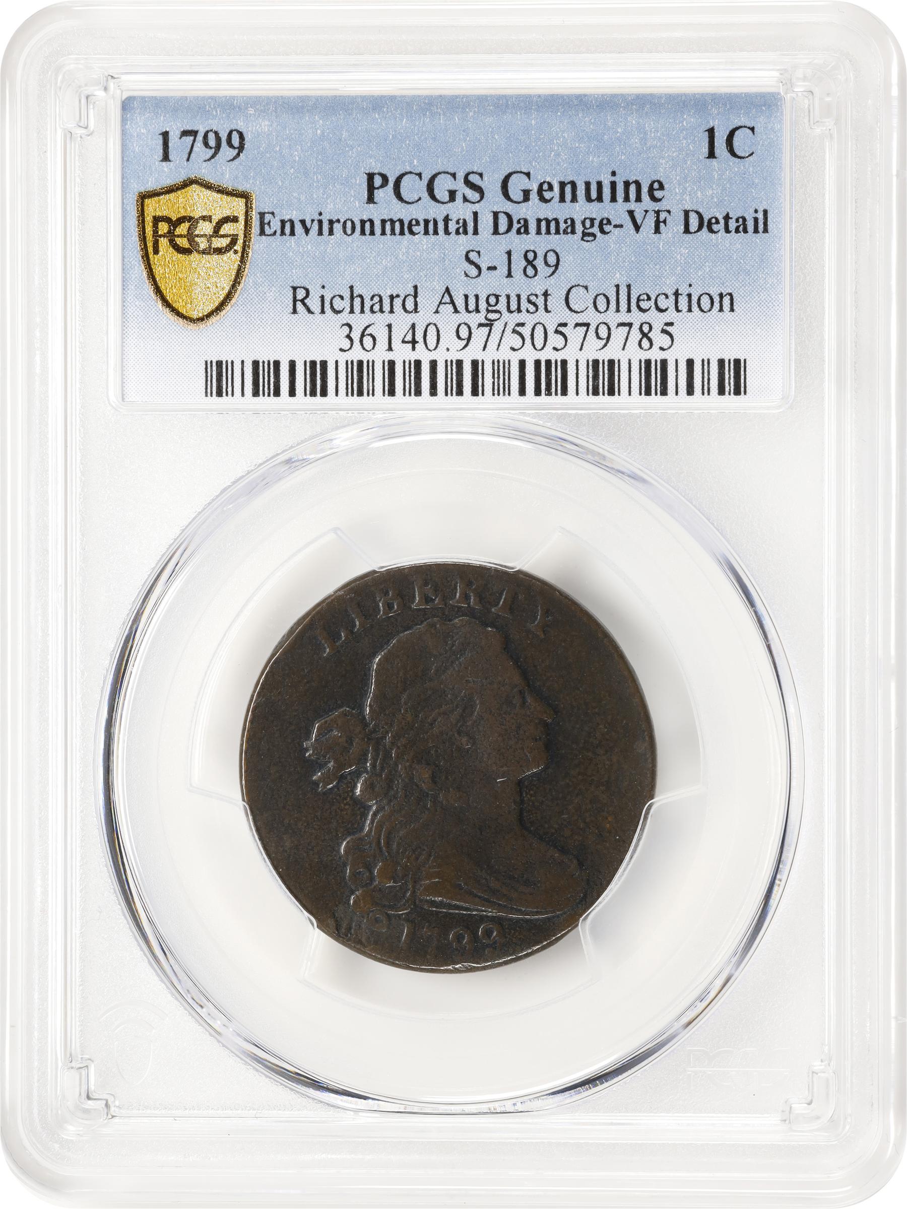 image for: 1799 Draped Bust Cent. S-189, B-3. Rarity-2. VF Details--Environmental Damage (PCGS).