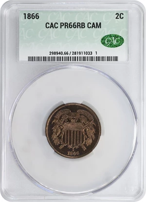image for: 1866 Two-Cent Piece. Proof-66 RB Cameo (CACG).