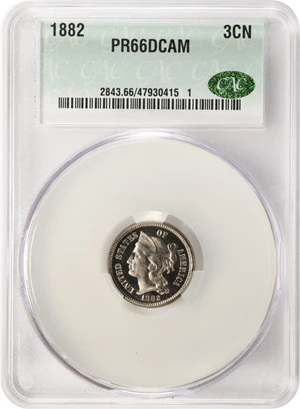 image for: 1882 Nickel Three-Cent Piece. JD-1. Rarity-1. Proof-66 Deep Cameo (CACG).