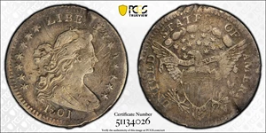 image for: 1801 Draped Bust Half Dime. LM-2, V-1, 2. Rarity-4. VF Details--Damage (PCGS).