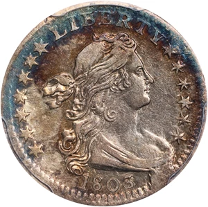 image for: 1803 Draped Bust Half Dime. LM-1, V-3. Rarity-6. Small 8. AU Details--Repaired (PCGS).