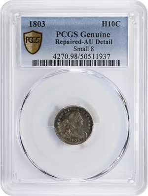 image for: 1803 Draped Bust Half Dime. LM-1, V-3. Rarity-6. Small 8. AU Details--Repaired (PCGS).