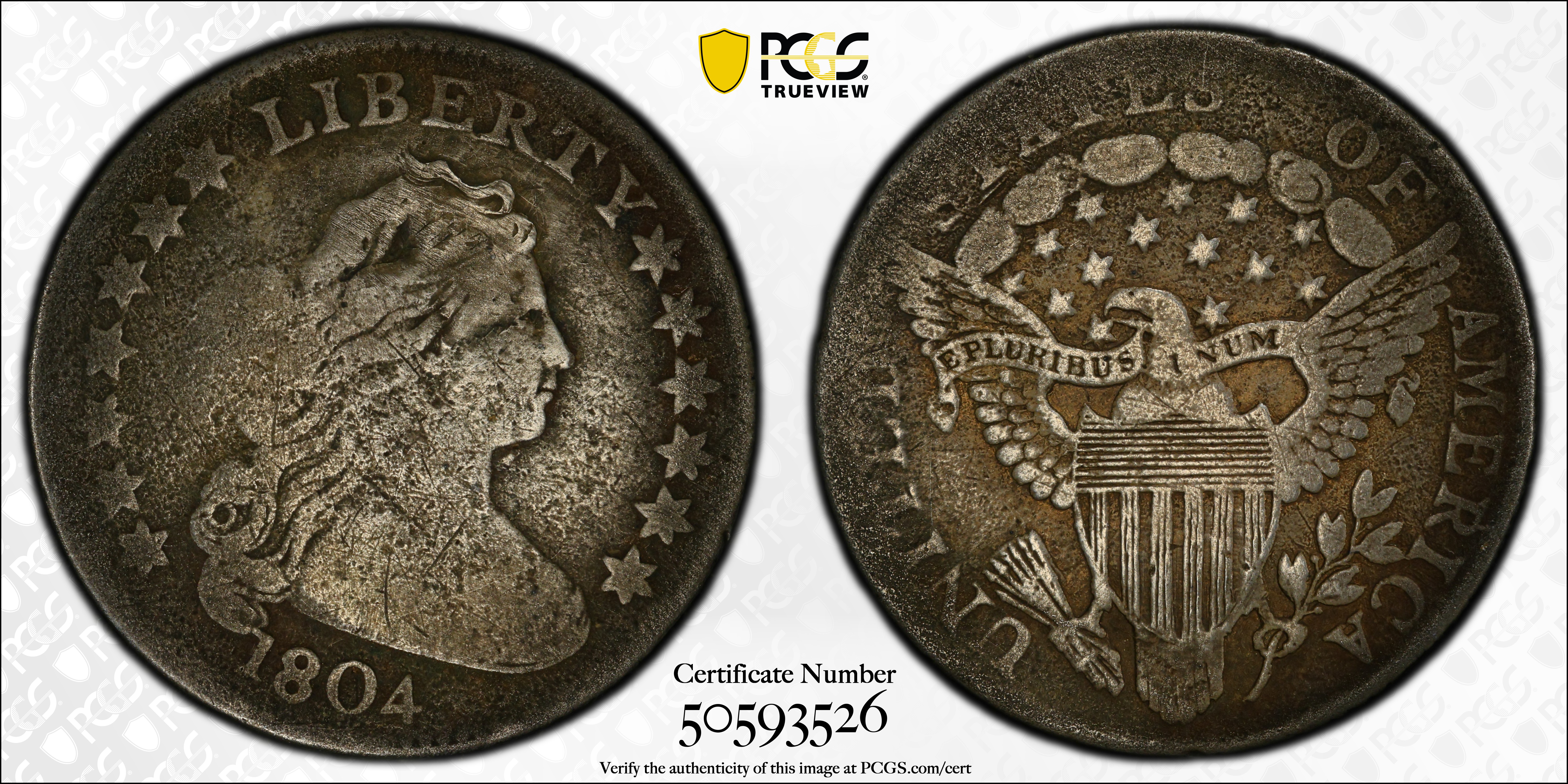 image for: 1804 Draped Bust Dime. JR-2. Rarity-5. 14 Stars on Reverse. VG Details--Environmental Damage (PCGS).