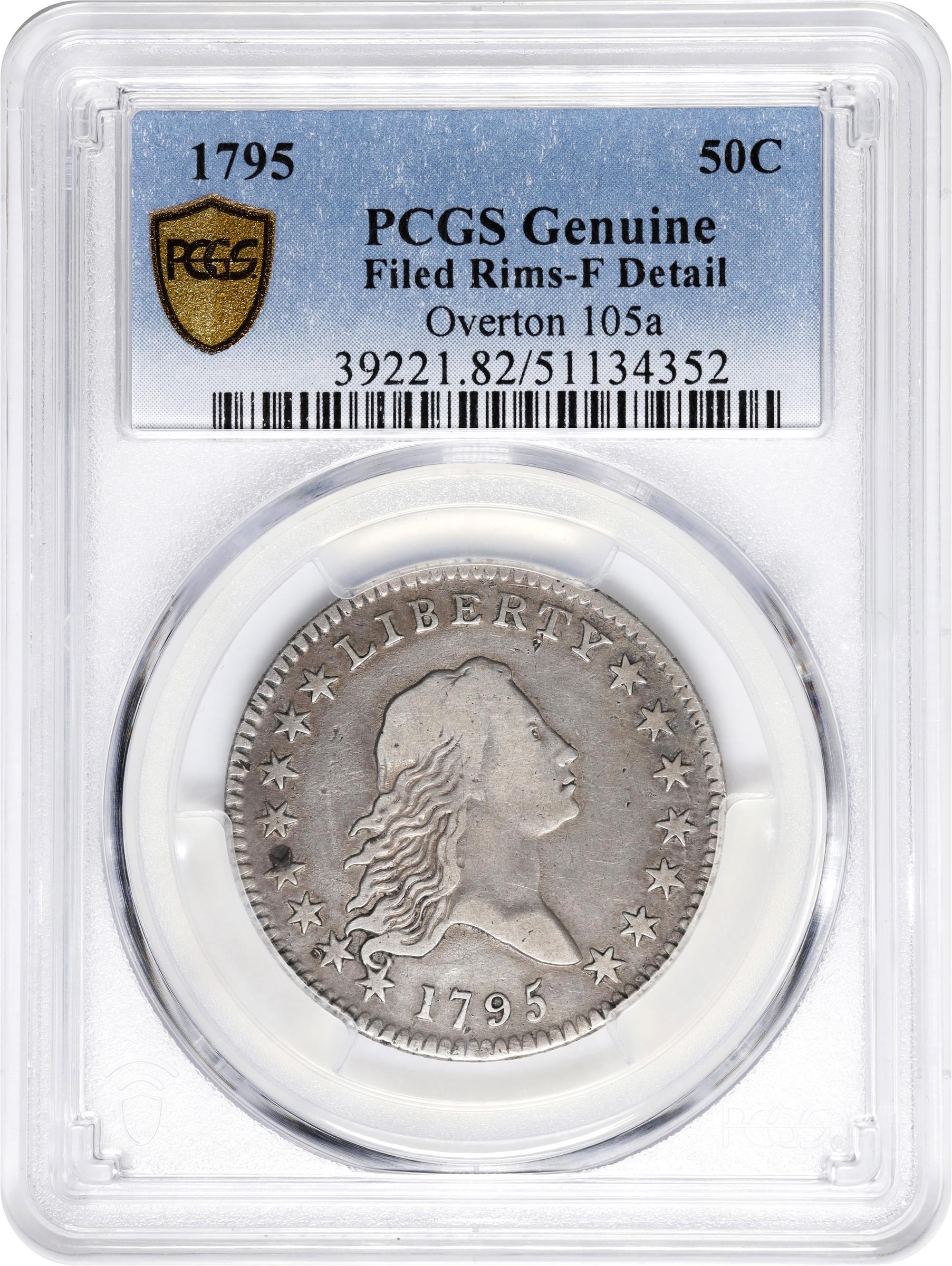 image for: 1795 Flowing Hair Half Dollar. O-105a, T-25. Rarity-4-. Two Leaves. Fine Details--Filed Rims (PCGS).