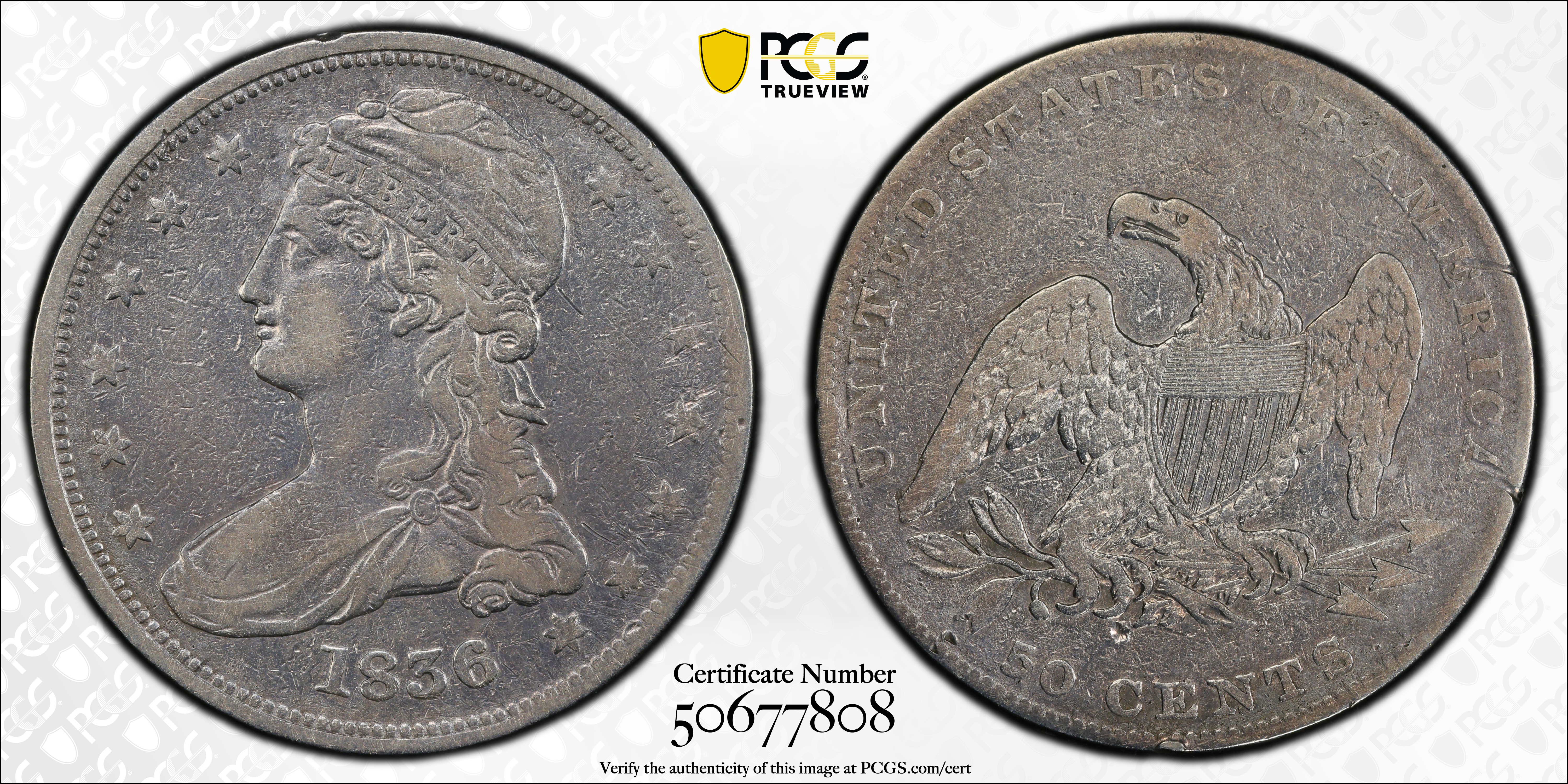 1836 Capped Bust Half Dollar Reeded Edge Mint State (MS) Pricing